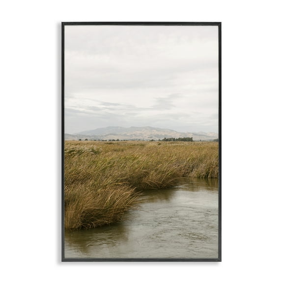 Stupell Industries Marshland with Distant Mountain Landscape & Nature Photography Black Framed Art Print Wall Art, 12 x 18