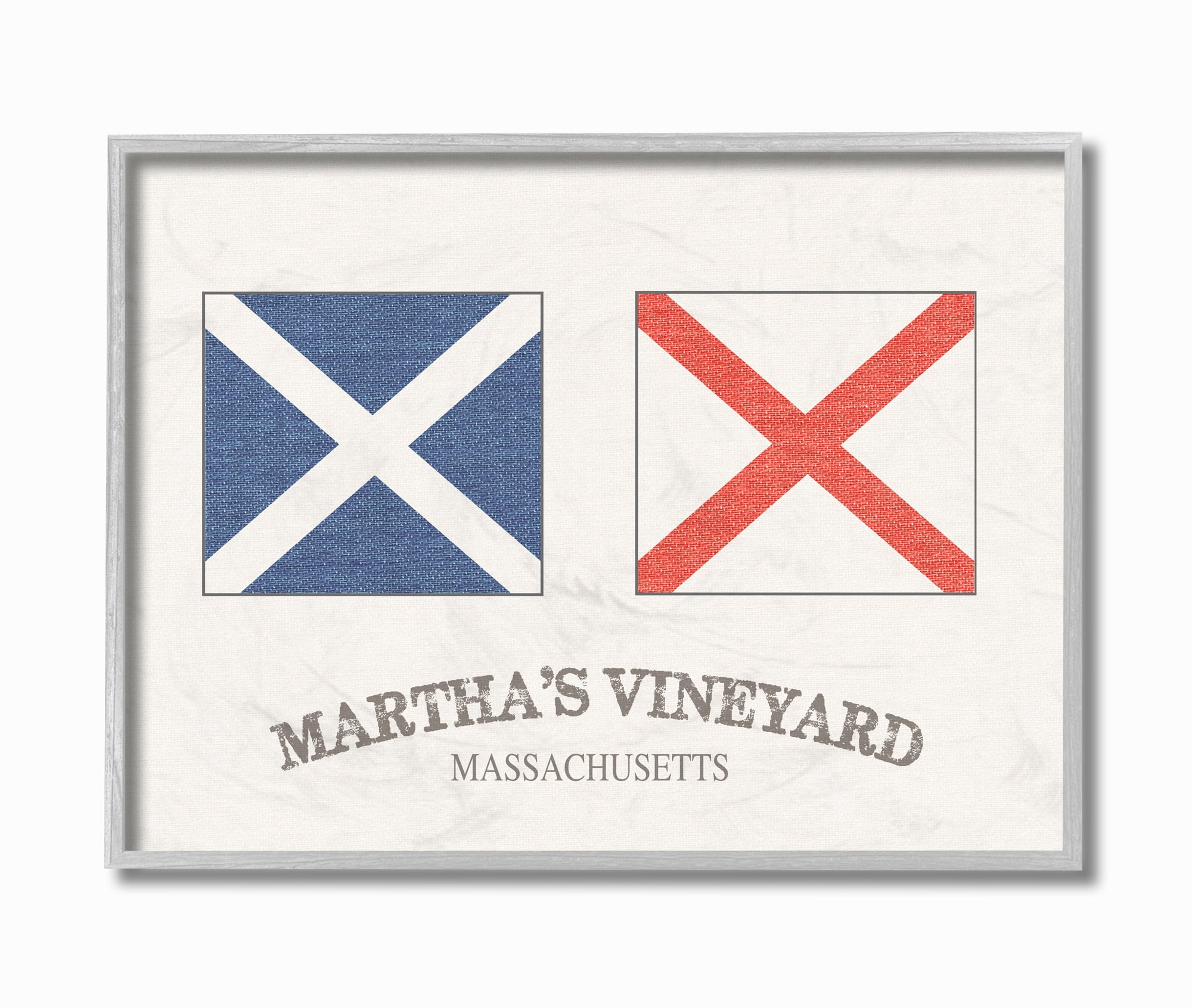 Stupell Industries Martha's Vineyard Nautical Flags Graphic Art Gray Framed Art Print Wall Art, 11x14, by Daphne Polselli