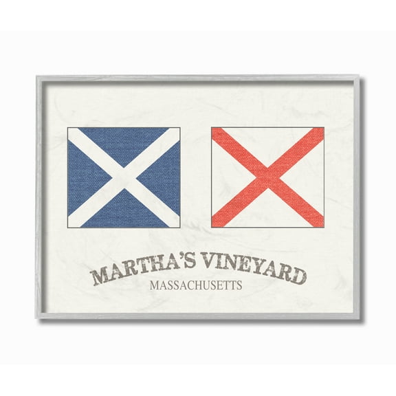 Stupell Industries Martha's Vineyard Nautical Flags Graphic Art Gray Framed Art Print Wall Art, 16x20, by Daphne Polselli