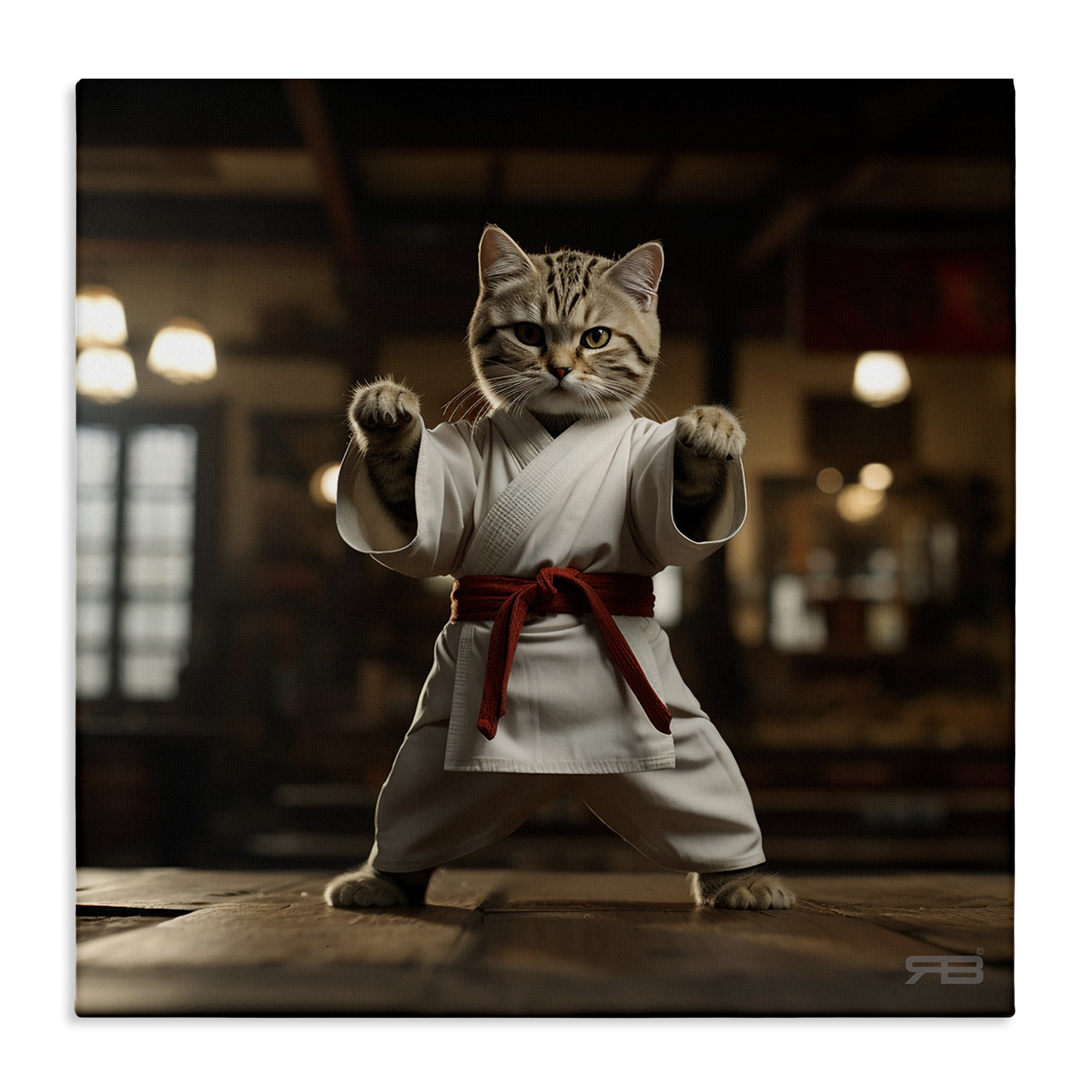 Stupell Industries Martial Arts Cat Novelty Painting Gallery Wrapped Canvas Art Print Wall Art, 24 x 24