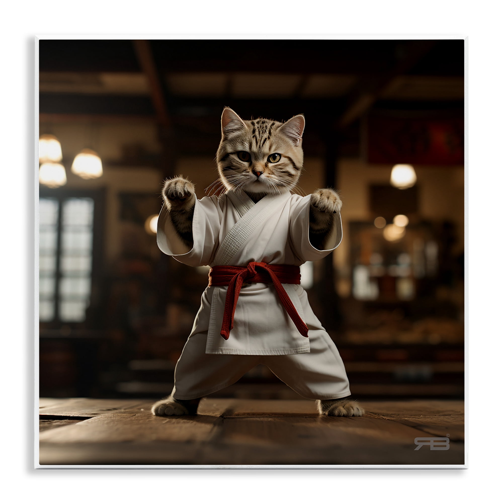Stupell Industries Martial Arts Cat Novelty Painting Unframed Art Print Wall Art, 12 x 12