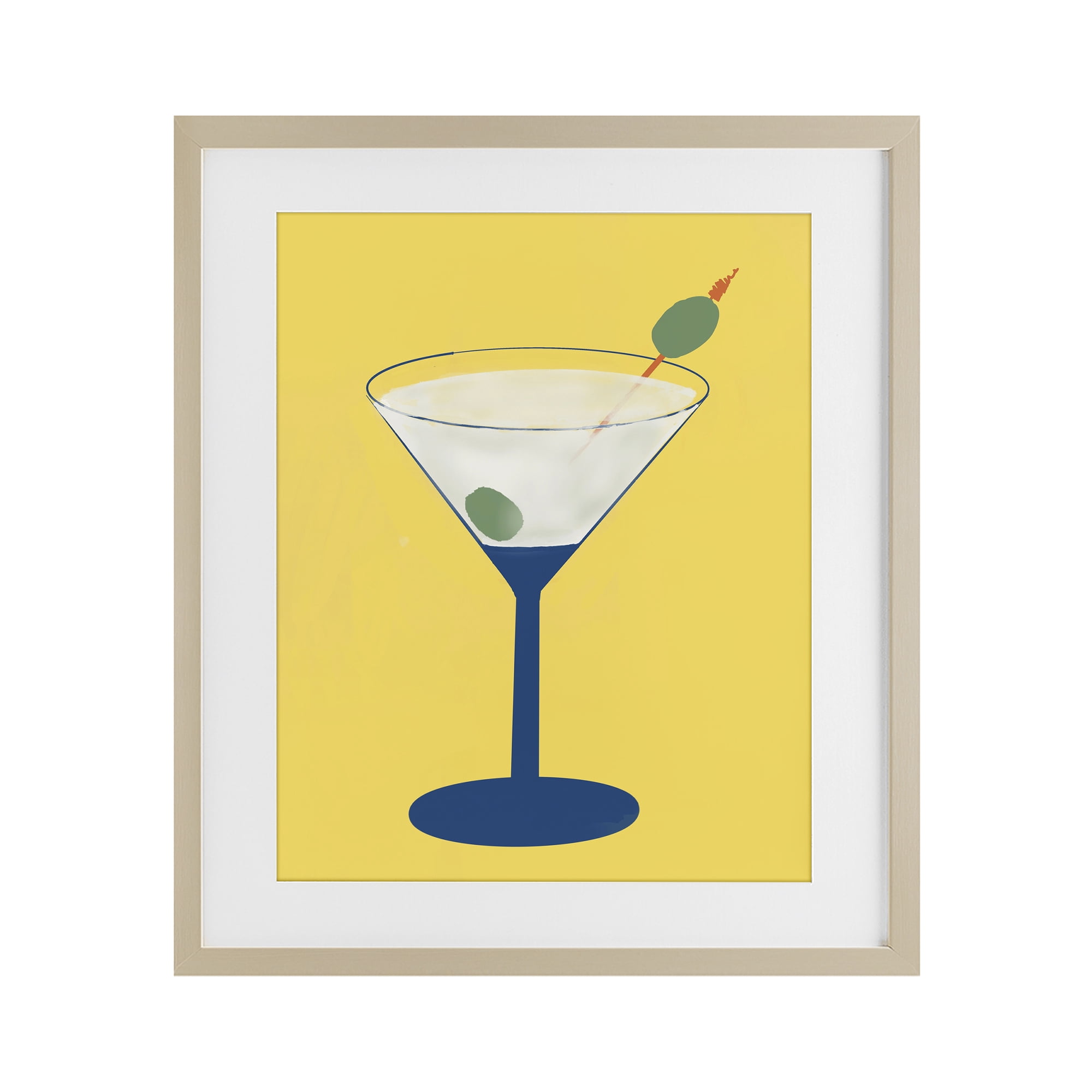 Stupell Industries Martini Glass over Yellow Birch Framed Print Under Glass, design by Robin Maria