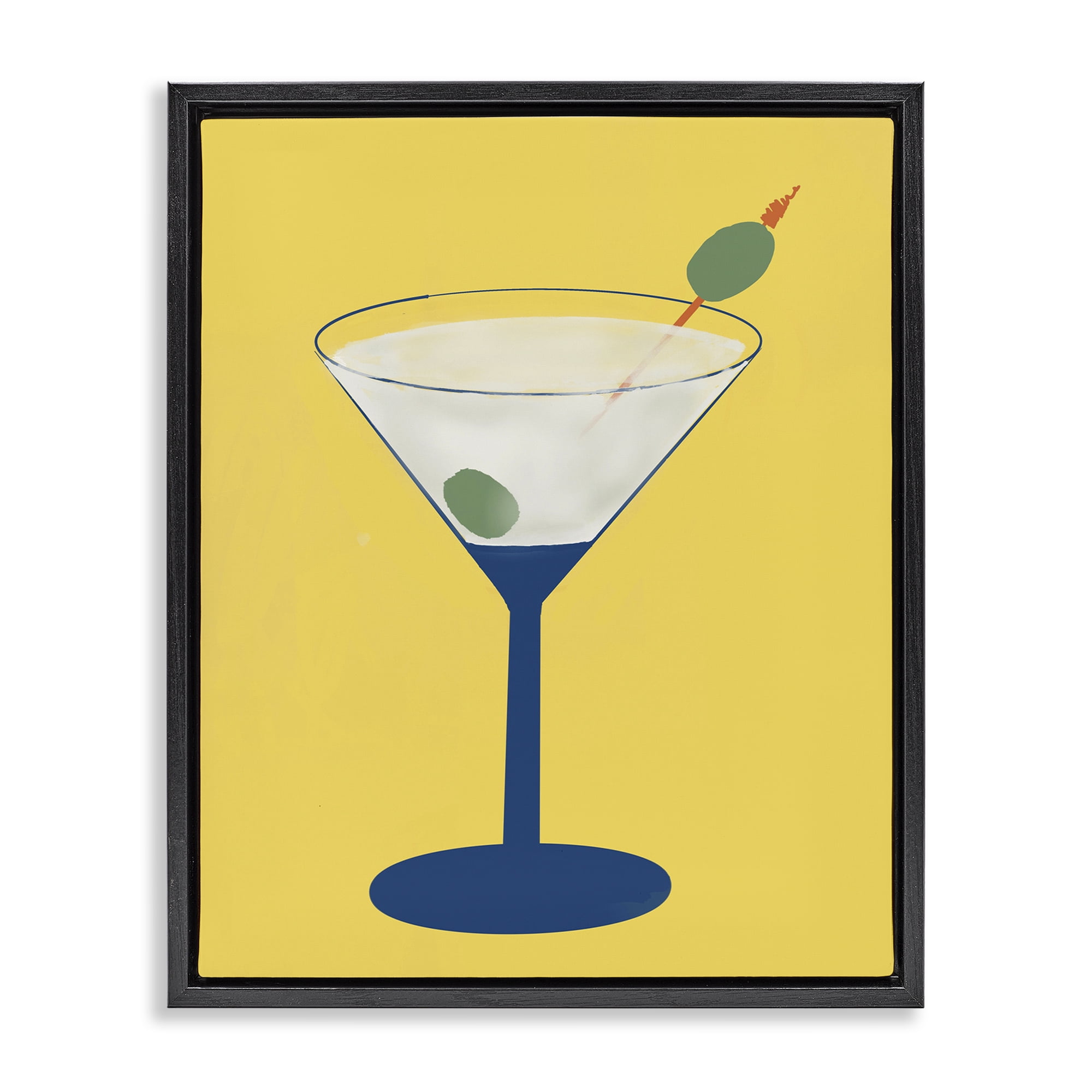 Stupell Industries Martini Glass over Yellow Black Framed Floater Canvas Wall Art, design by Robin Maria