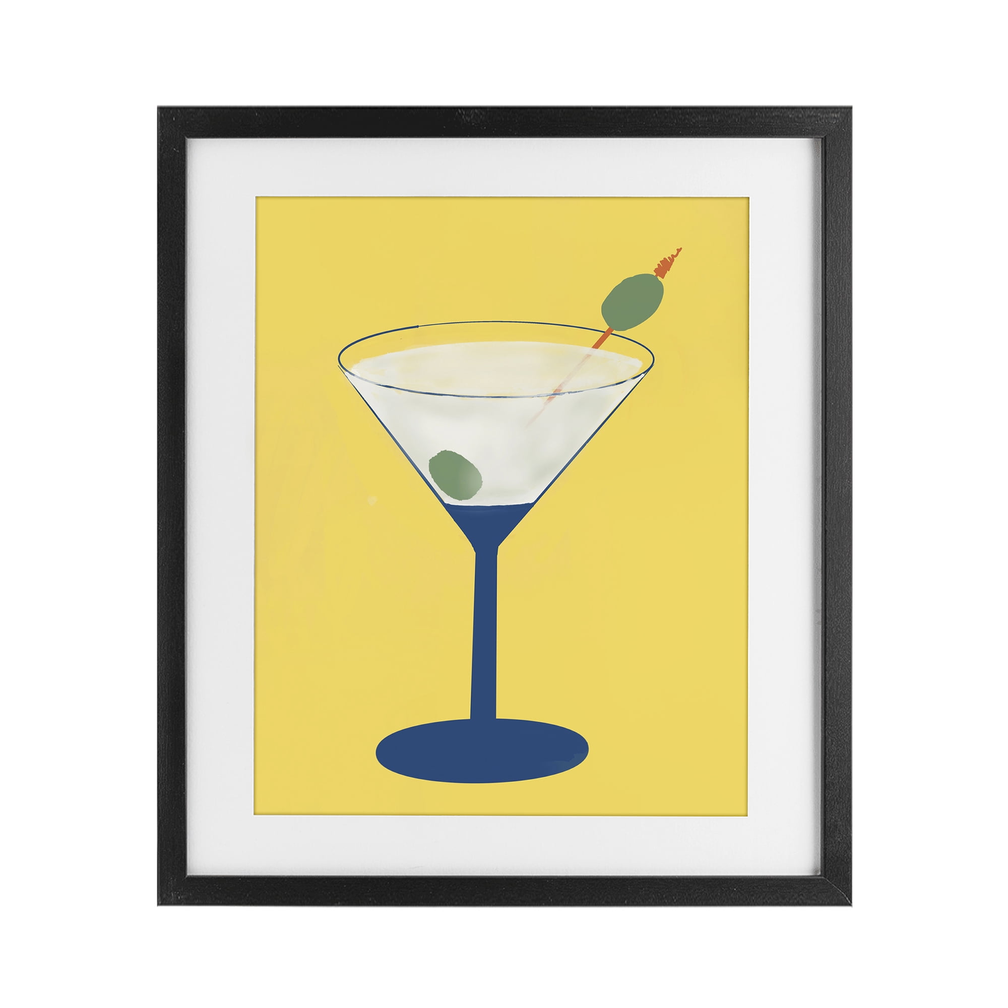 Stupell Industries Martini Glass over Yellow Black Framed Print Under Glass, design by Robin Maria