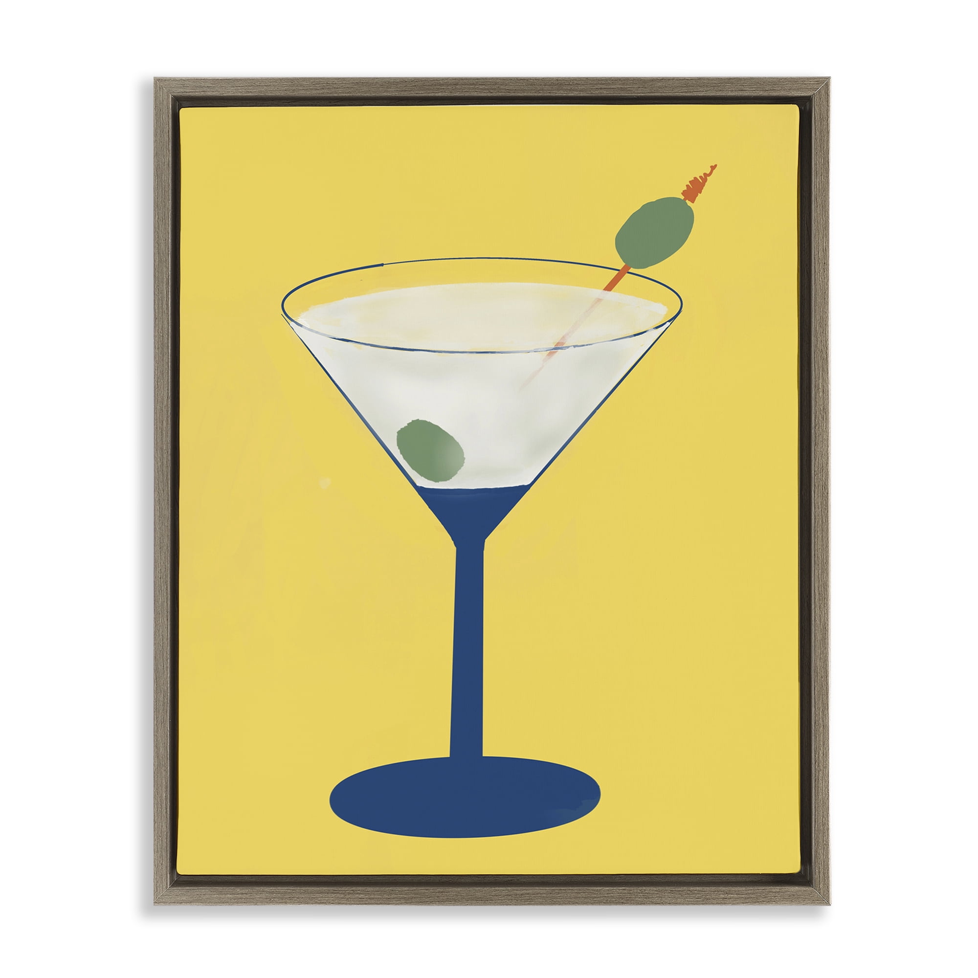 Stupell Industries Martini Glass over Yellow Brown Framed Floater Canvas Wall Art, design by Robin Maria