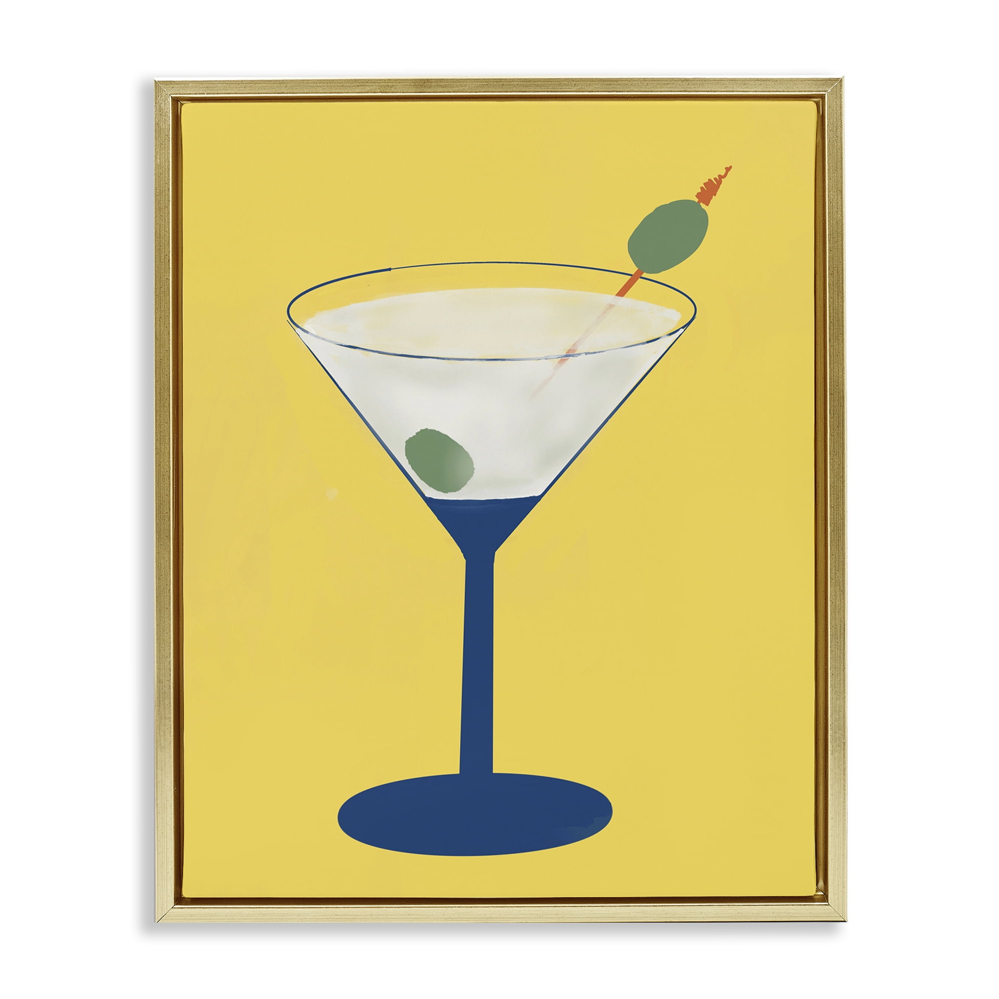 Stupell Industries Martini Glass over Yellow Gold Framed Floater Canvas Wall Art, design by Robin Maria