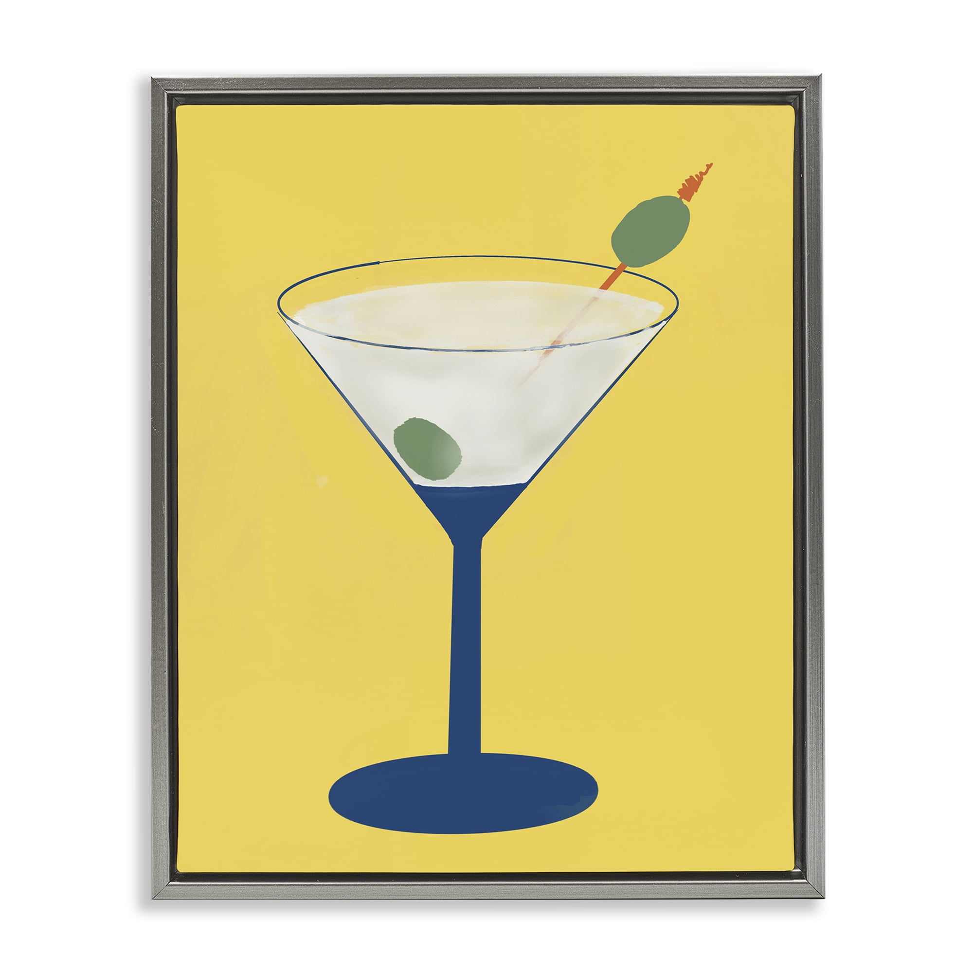 Stupell Industries Martini Glass over Yellow Gray Framed Floater Canvas Wall Art, design by Robin Maria