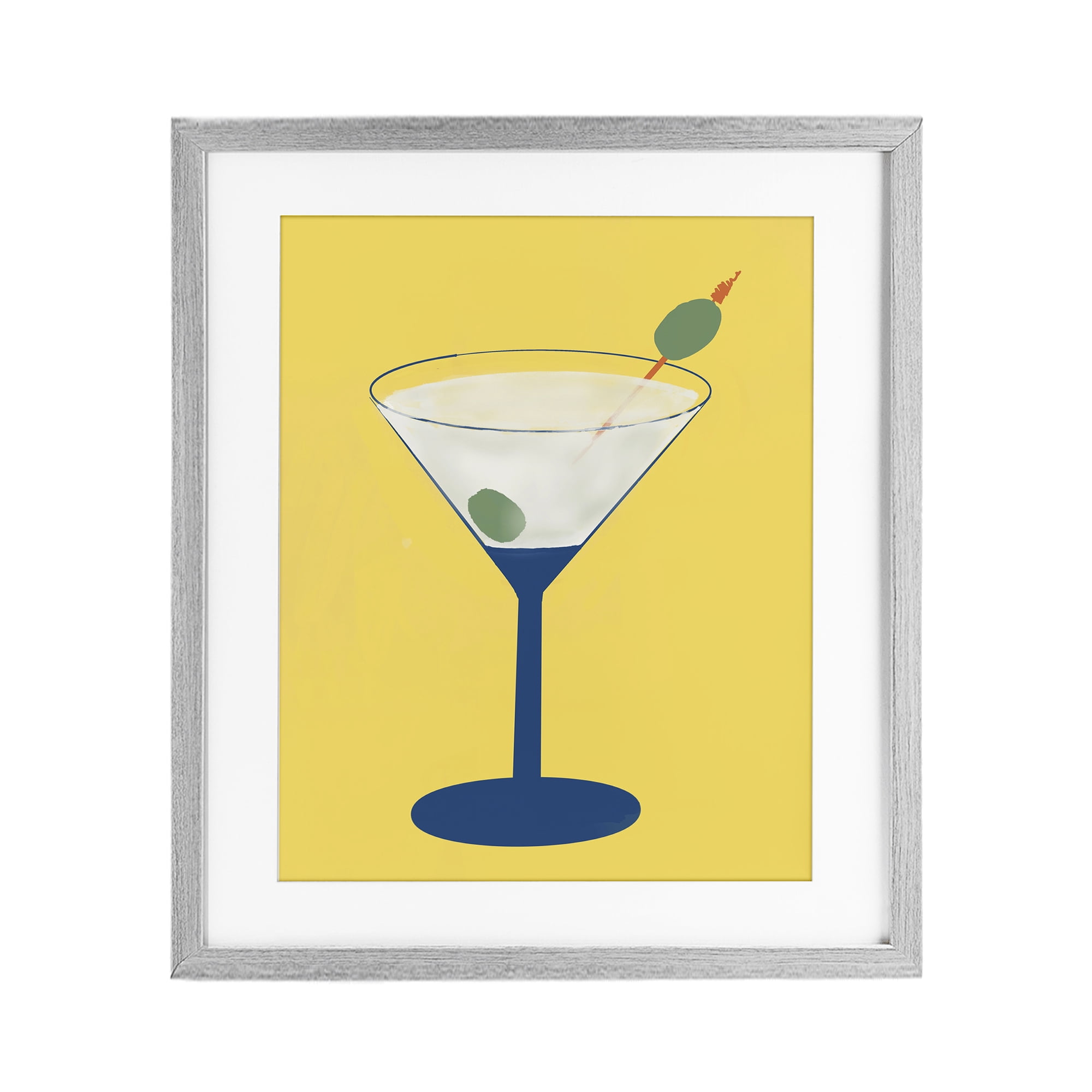 Stupell Industries Martini Glass over Yellow Gray Framed Print Under Glass, design by Robin Maria