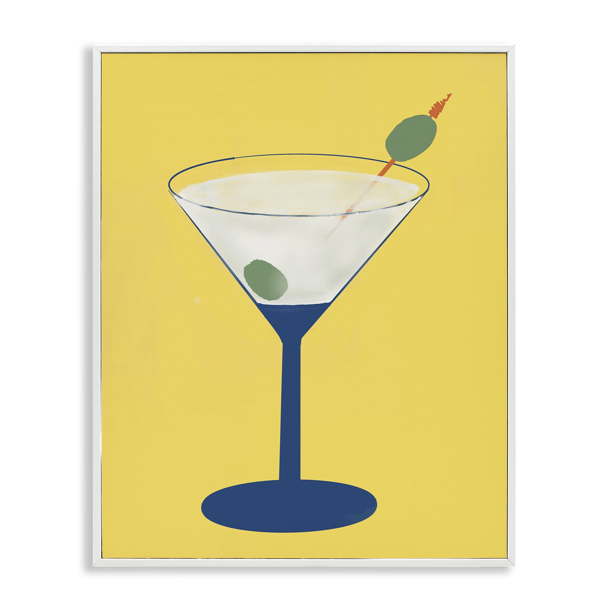 Stupell Industries Martini Glass over Yellow White Framed Giclee Art, design by Robin Maria