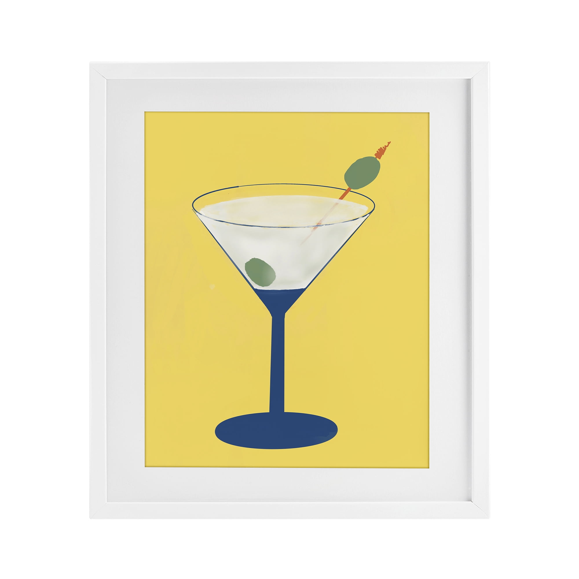 Stupell Industries Martini Glass over Yellow White Framed Print Under Glass, design by Robin Maria