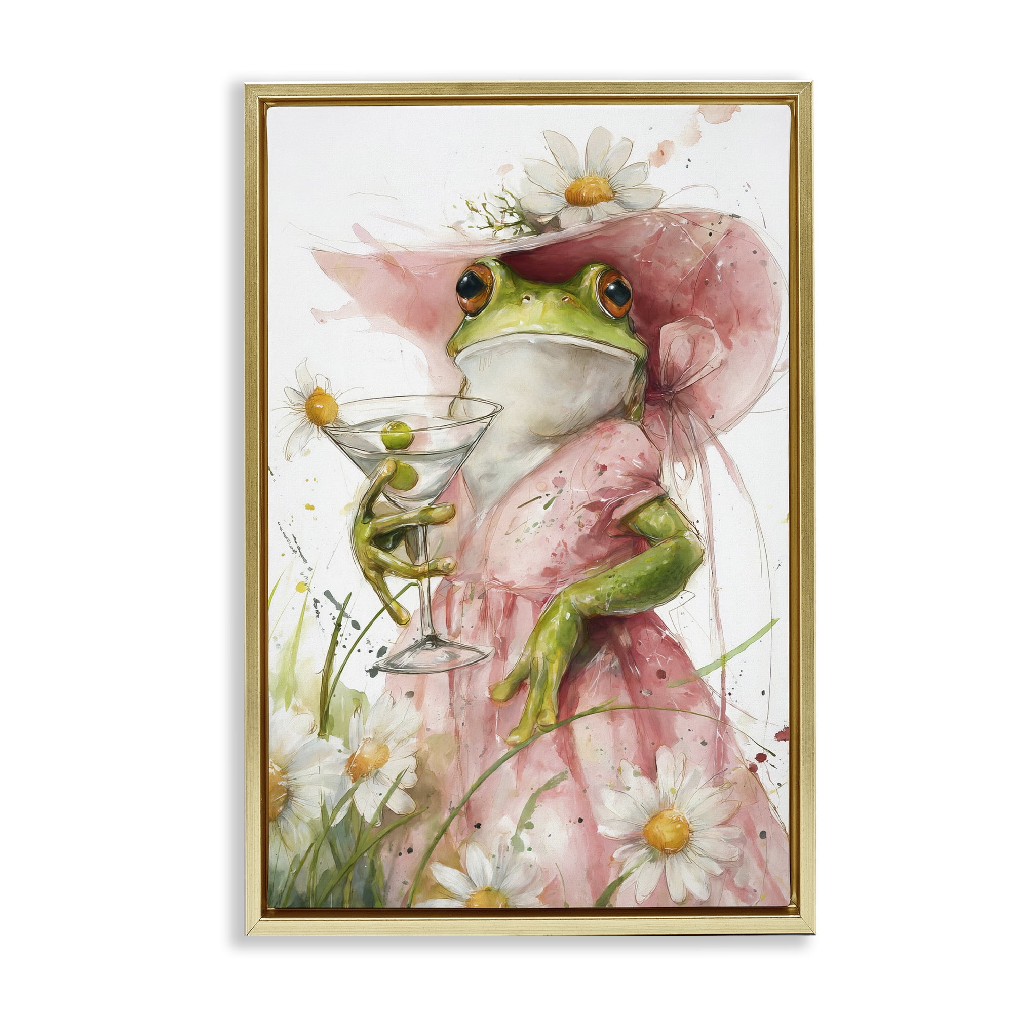 Stupell Industries Martini Hoppy Hour Gold Framed Floater Canvas Wall Art, design by Tina LeCour