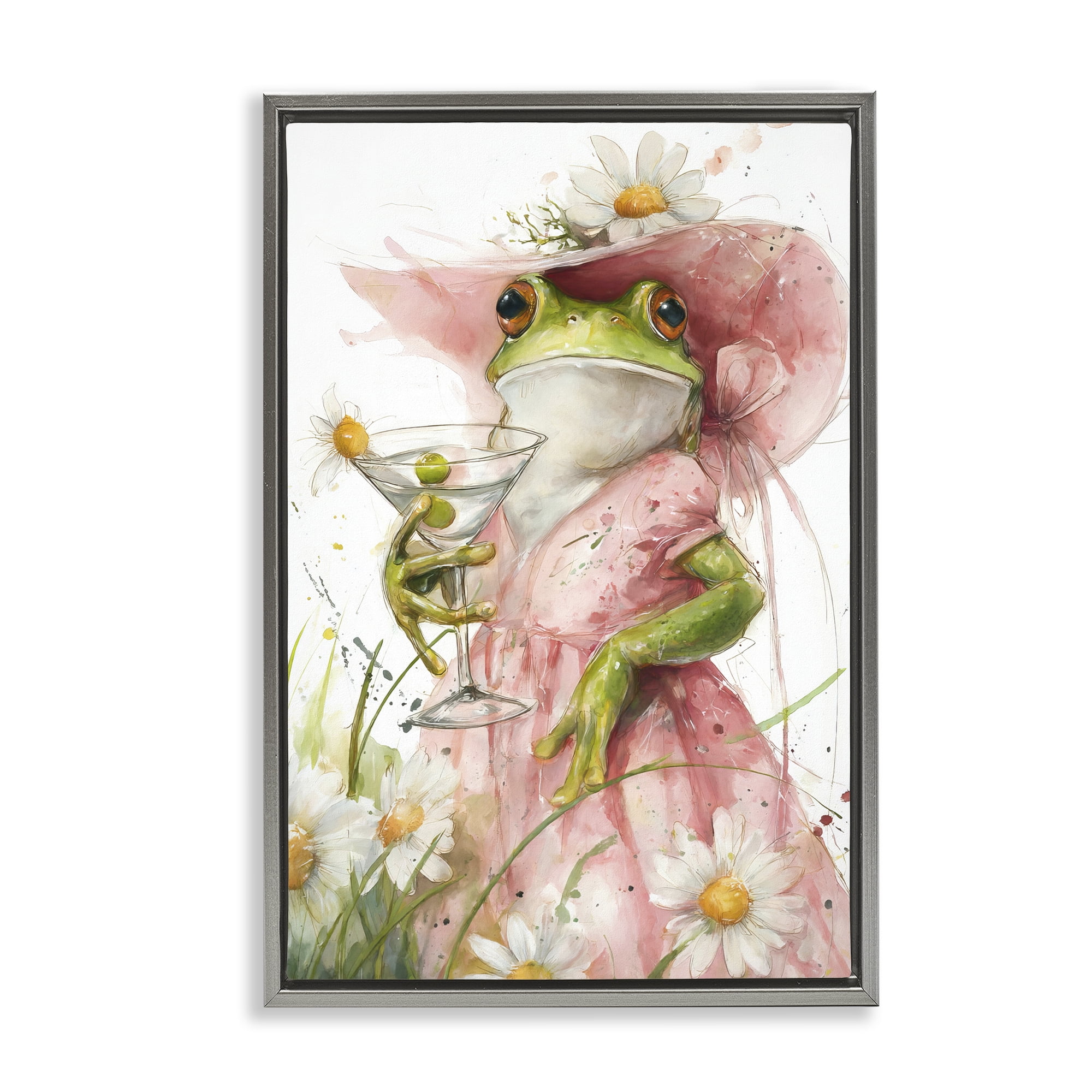 Stupell Industries Martini Hoppy Hour Gray Framed Floater Canvas Wall Art, design by Tina LeCour