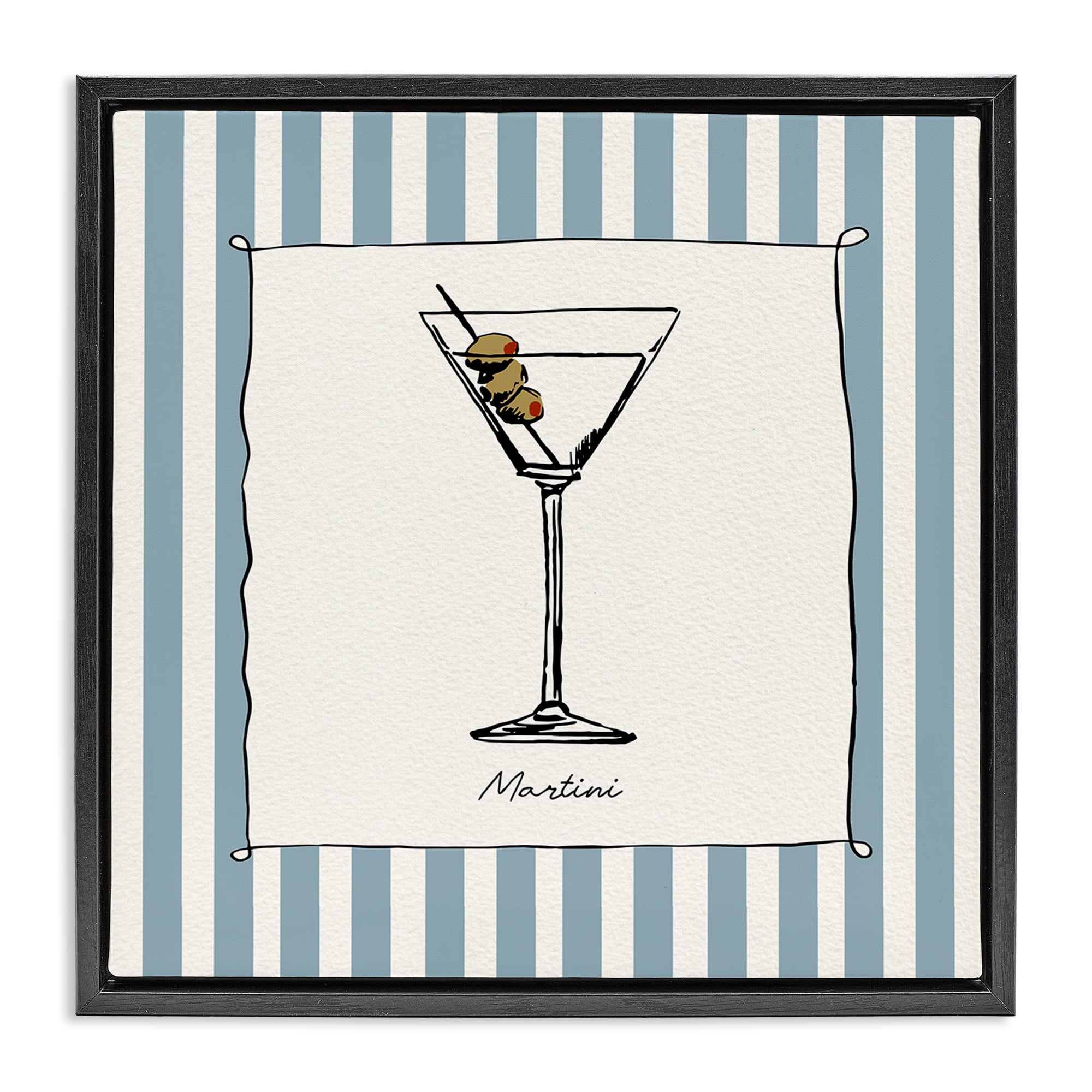 Stupell Industries Martini Summer Stripes Black Framed Floater Canvas Wall Art, design by Susan Jill