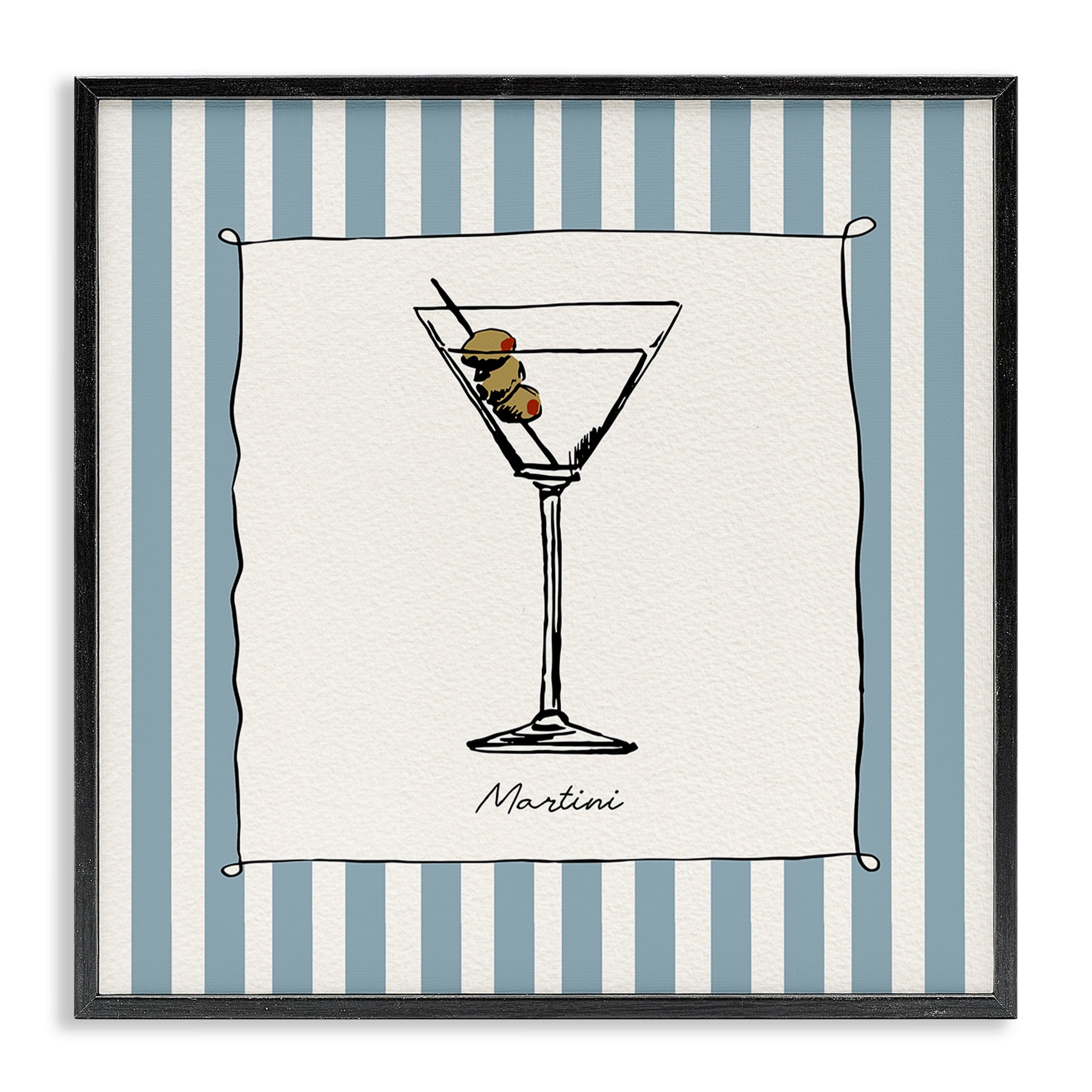 Stupell Industries Martini Summer Stripes Black Framed Giclee Art, design by Susan Jill