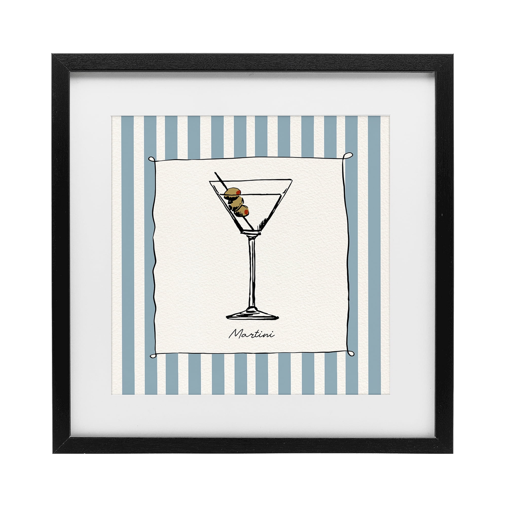 Stupell Industries Martini Summer Stripes Black Framed Print Under Glass, design by Susan Jill