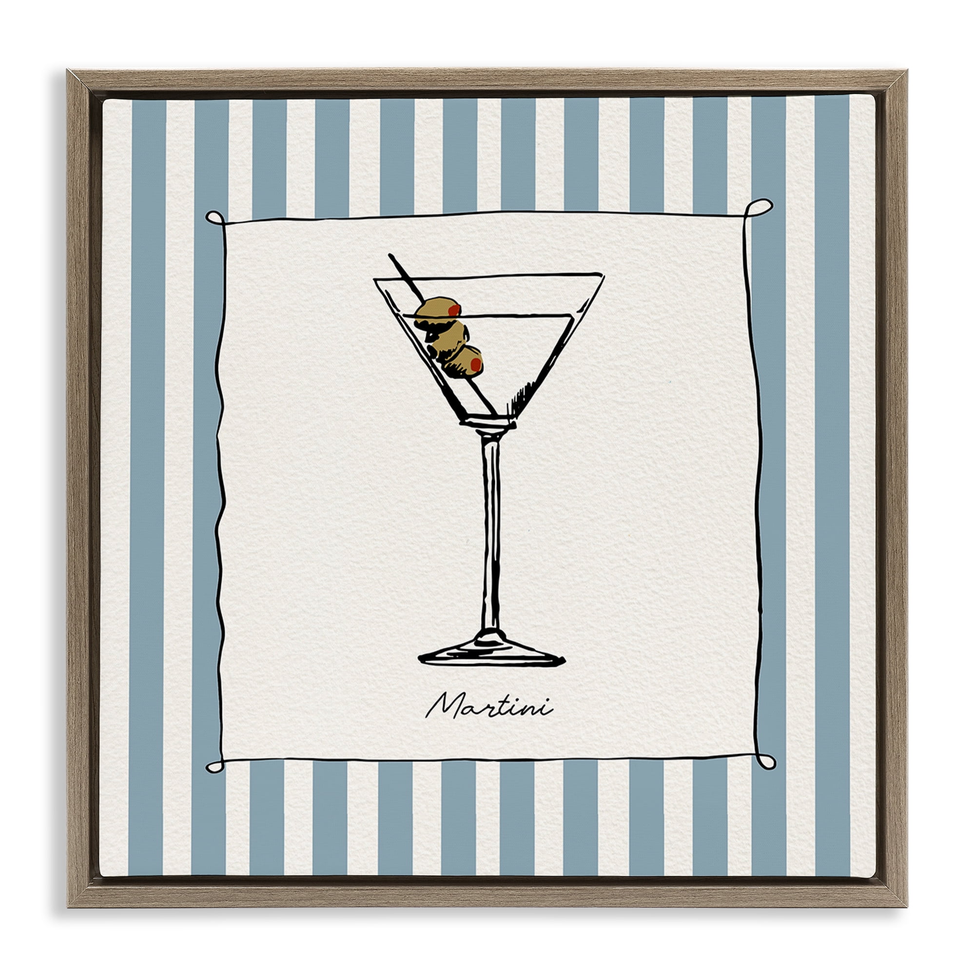 Stupell Industries Martini Summer Stripes Brown Framed Floater Canvas Wall Art, design by Susan Jill
