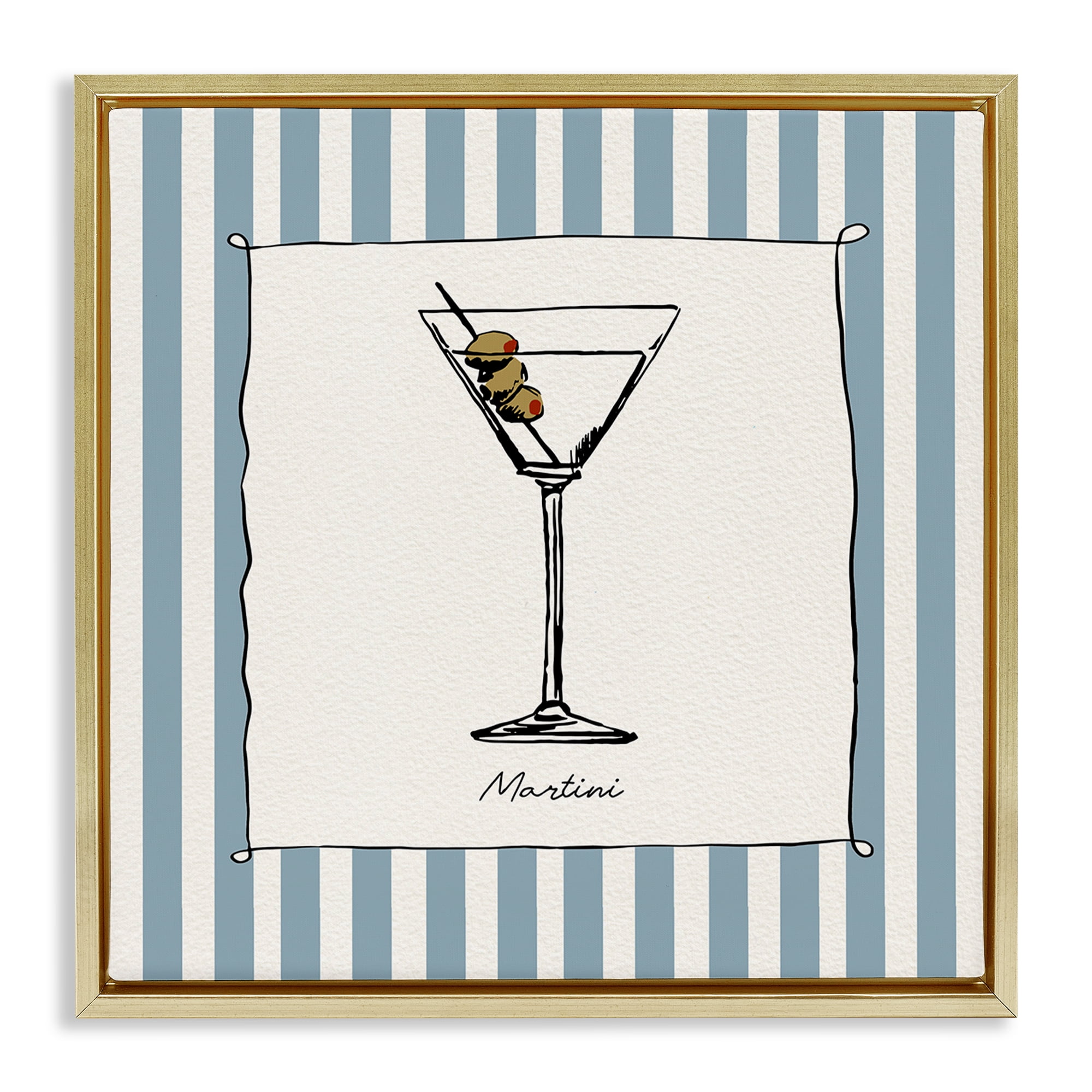 Stupell Industries Martini Summer Stripes Gold Framed Floater Canvas Wall Art, design by Susan Jill