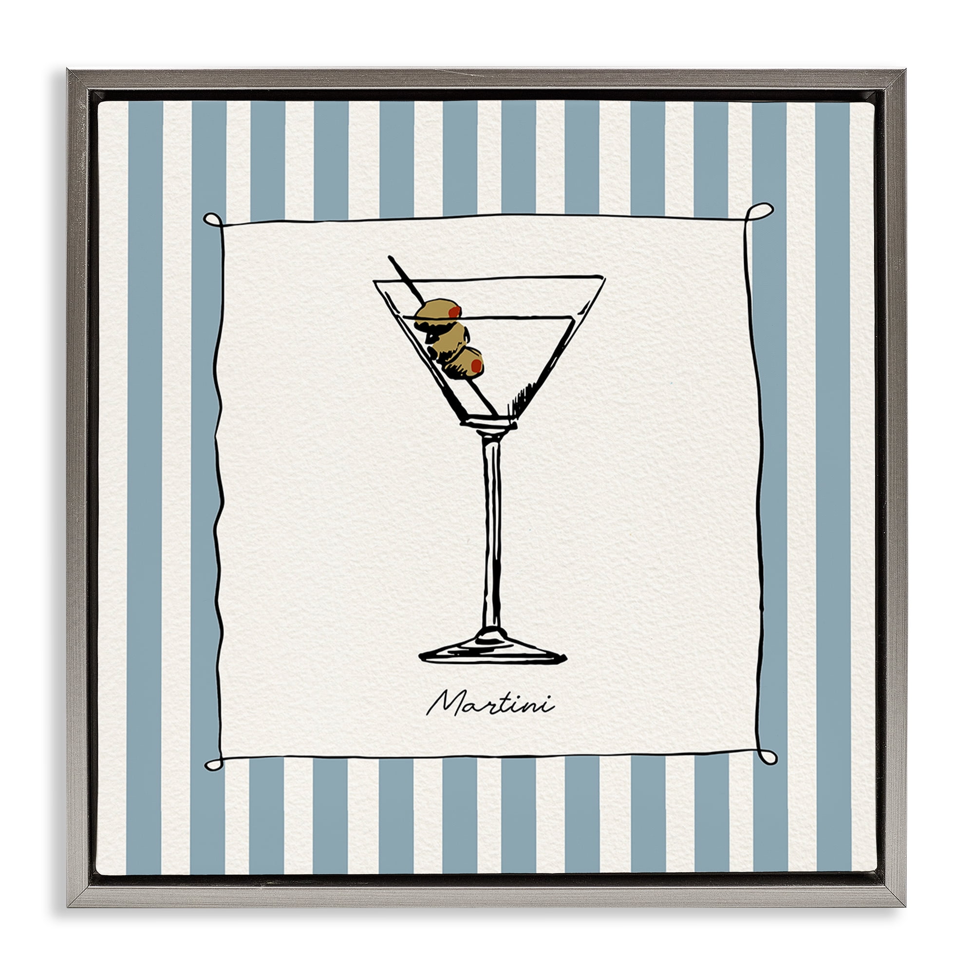 Stupell Industries Martini Summer Stripes Gray Framed Floater Canvas Wall Art, design by Susan Jill