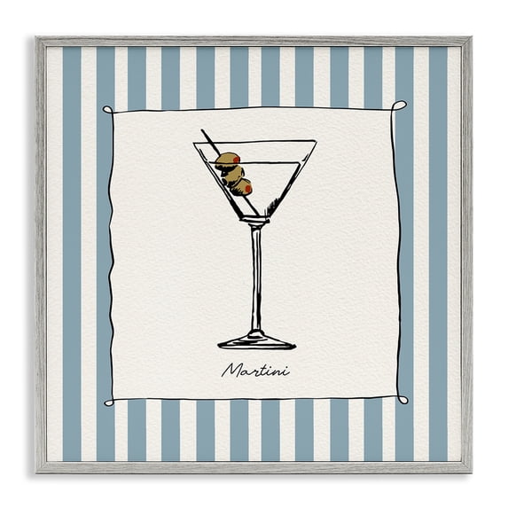 Stupell Industries Contemporary Martini Summer Stripes Gray Framed Giclee Art, 12 x 12, by Susan Jill