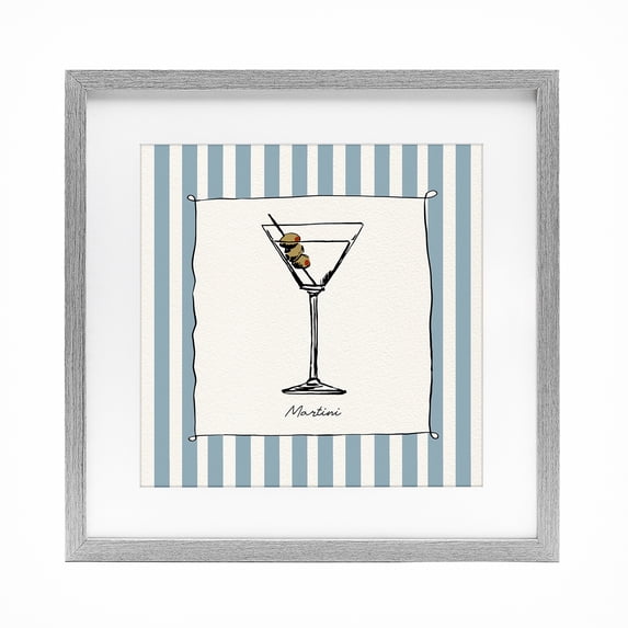 Stupell Industries Contemporary Martini Summer Stripes Gray Framed Print Under Glass, 16 x 16, by Susan Jill