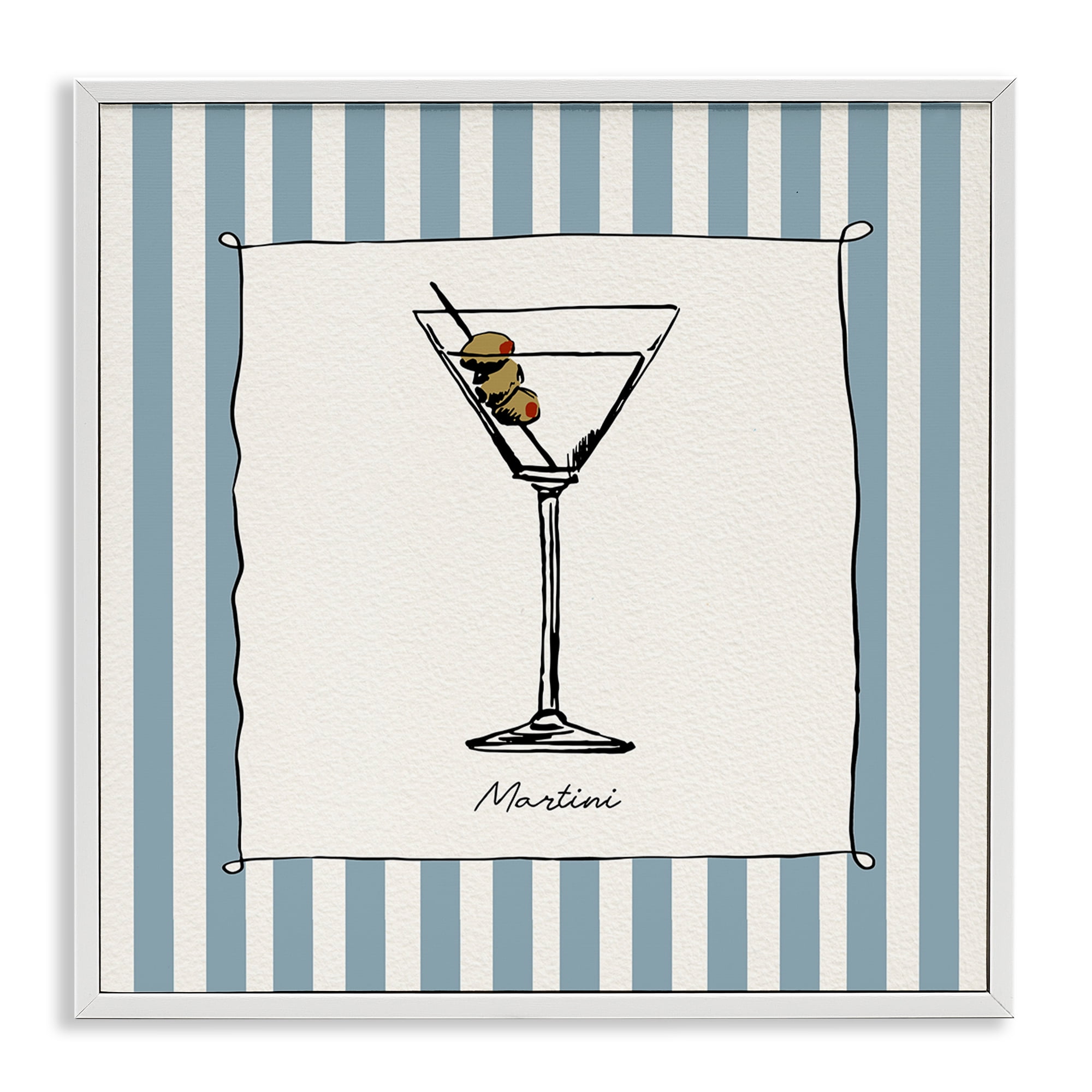 Stupell Industries Martini Summer Stripes White Framed Giclee Art, design by Susan Jill