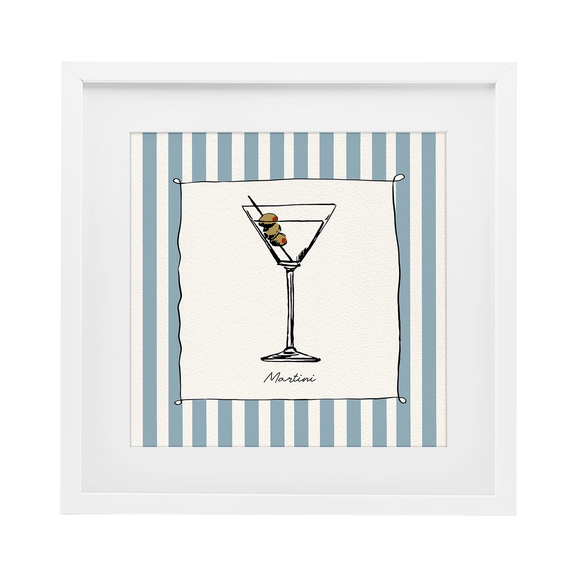 Stupell Industries Martini Summer Stripes White Framed Print Under Glass, design by Susan Jill