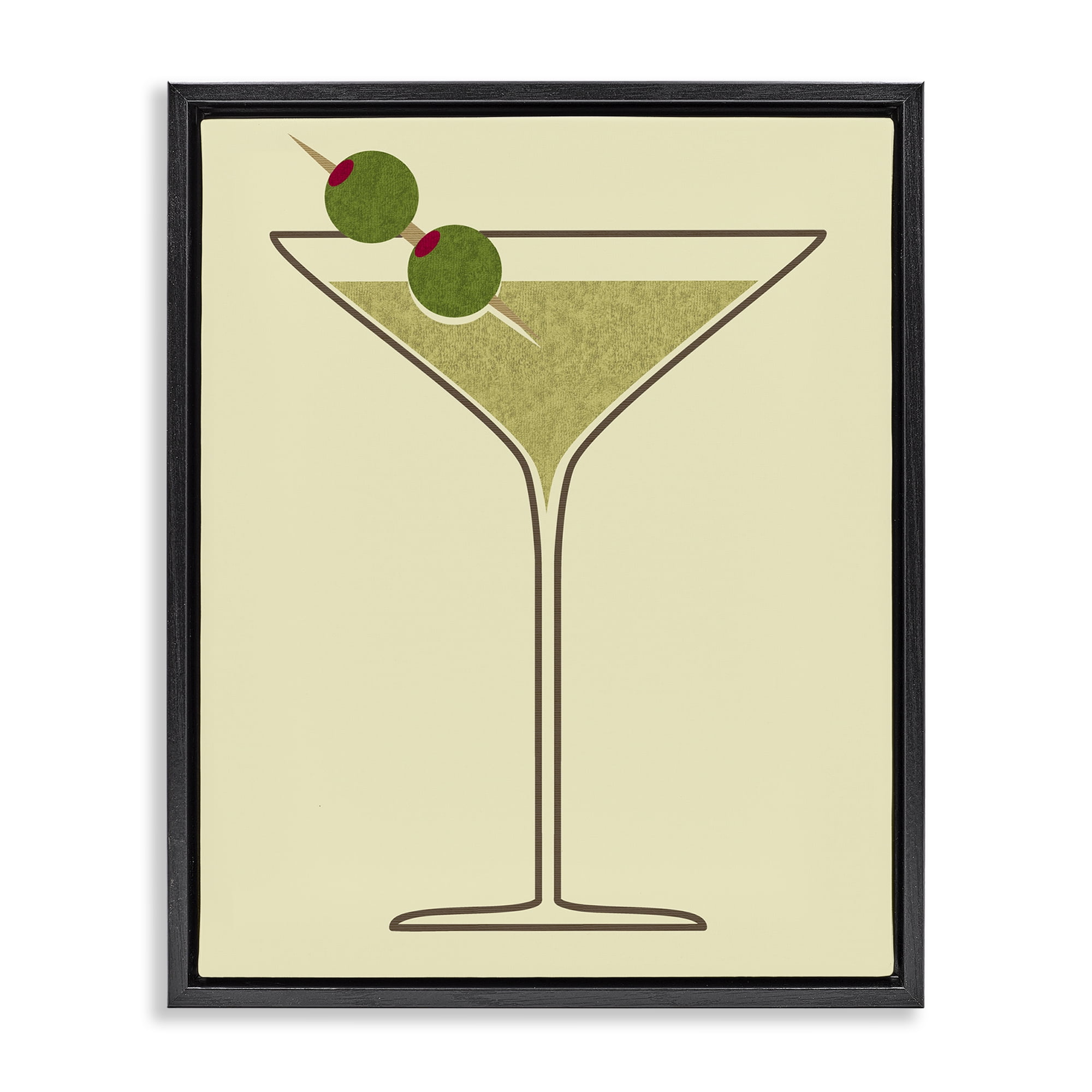 Stupell Industries Martini with Olives Food & Beverage Painting Black Floater Framed Art Print Wall Art, 17 x 21