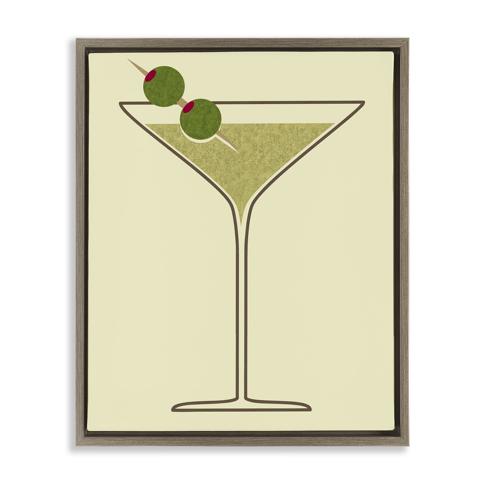 Stupell Industries Martini with Olives Food & Beverage Painting Brown Floater Framed Art Print Wall Art, 25 x 31