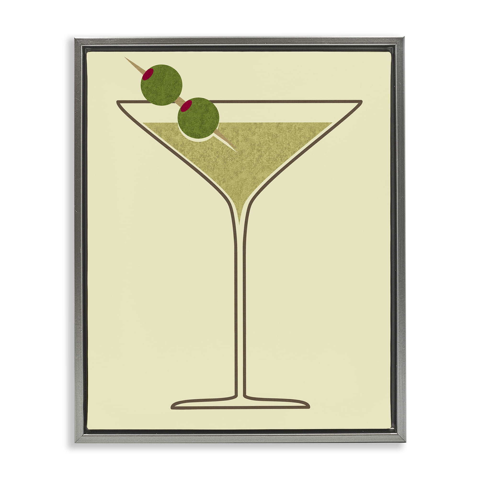 Stupell Industries Martini with Olives Food & Beverage Painting Gray Floater Framed Art Print Wall Art, 17 x 21