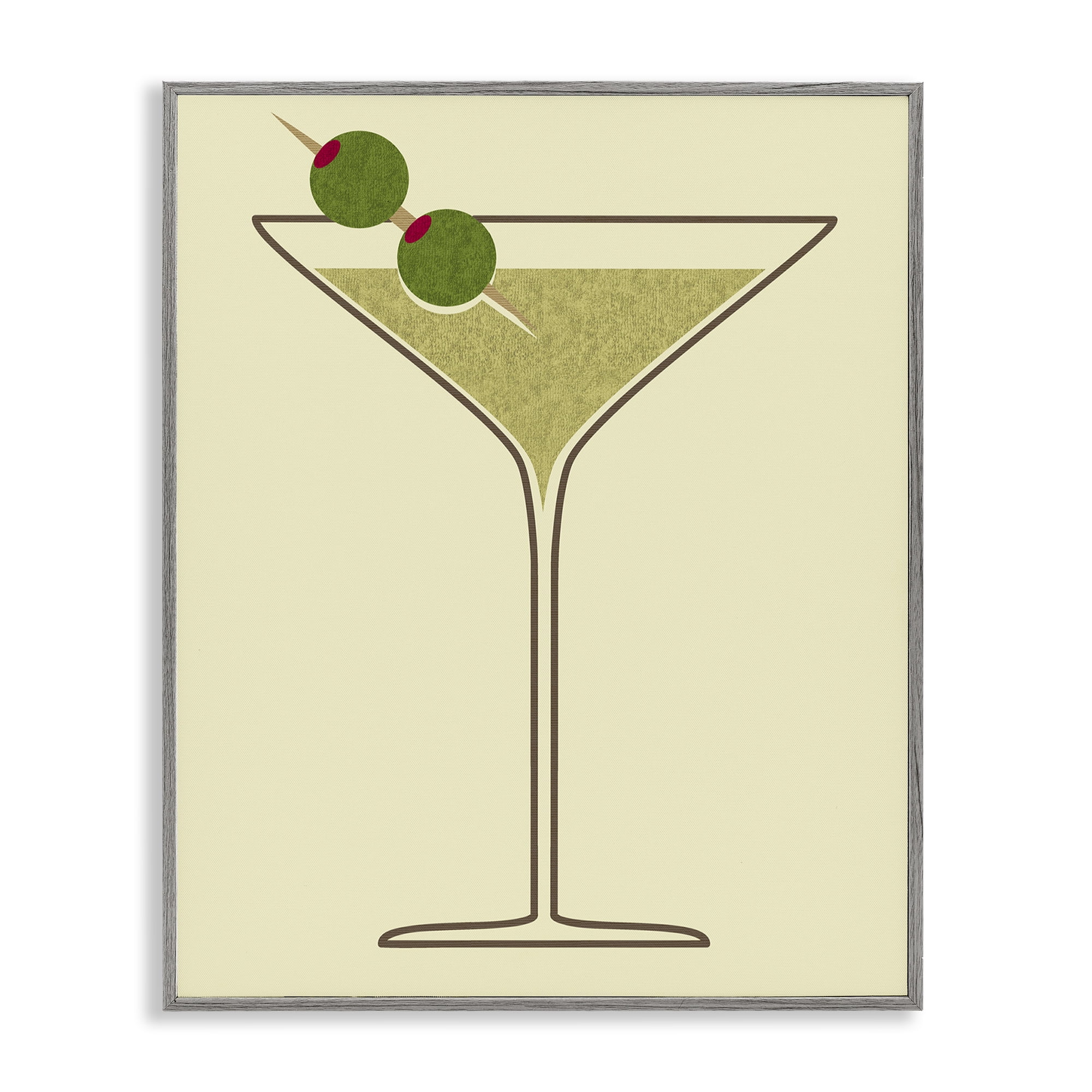 Stupell Industries Martini with Olives Food & Beverage Painting Gray Framed Art Print Wall Art, 16 x 20