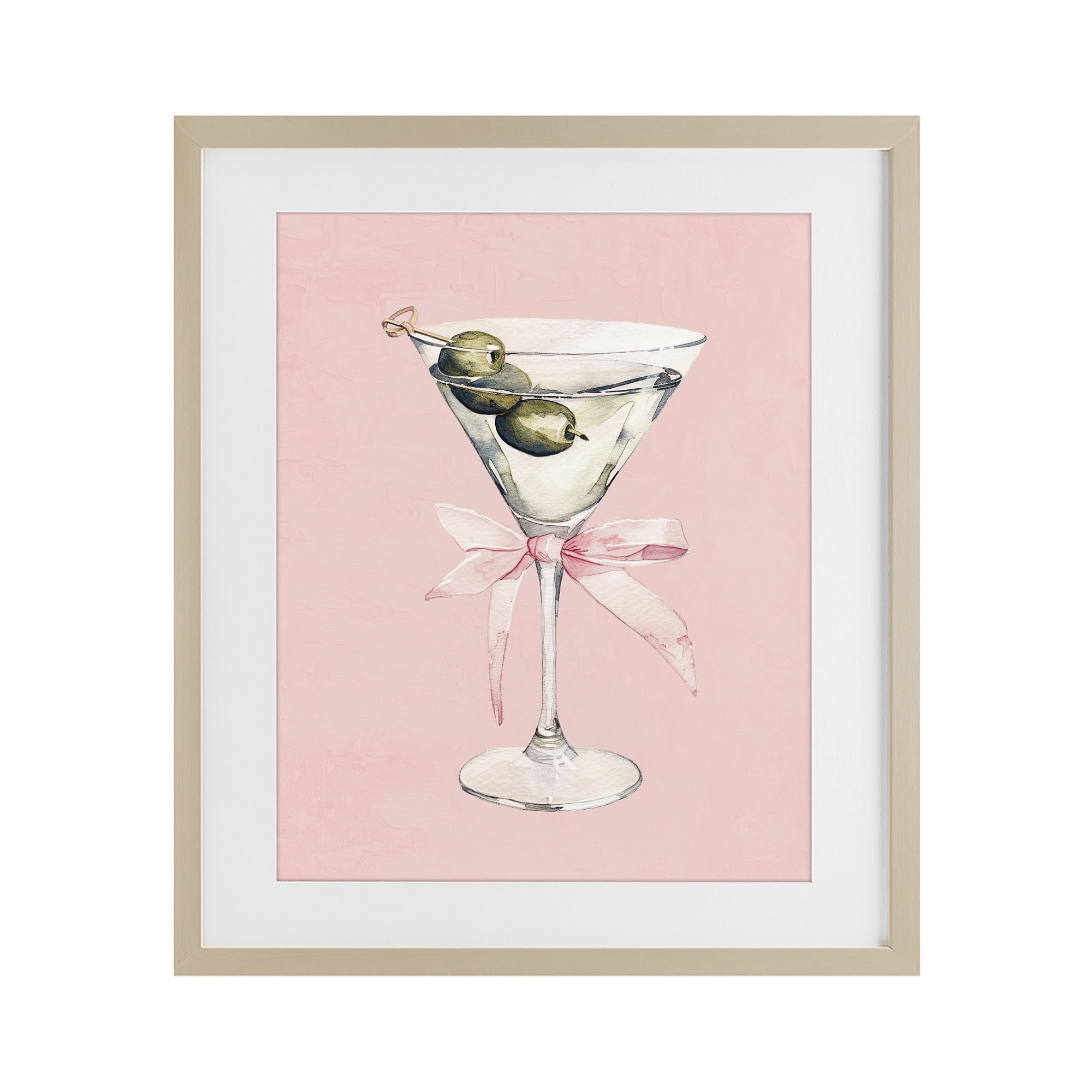 Stupell Industries Martini with Pink Bow Birch Framed Print Under Glass, design by Kim Allen