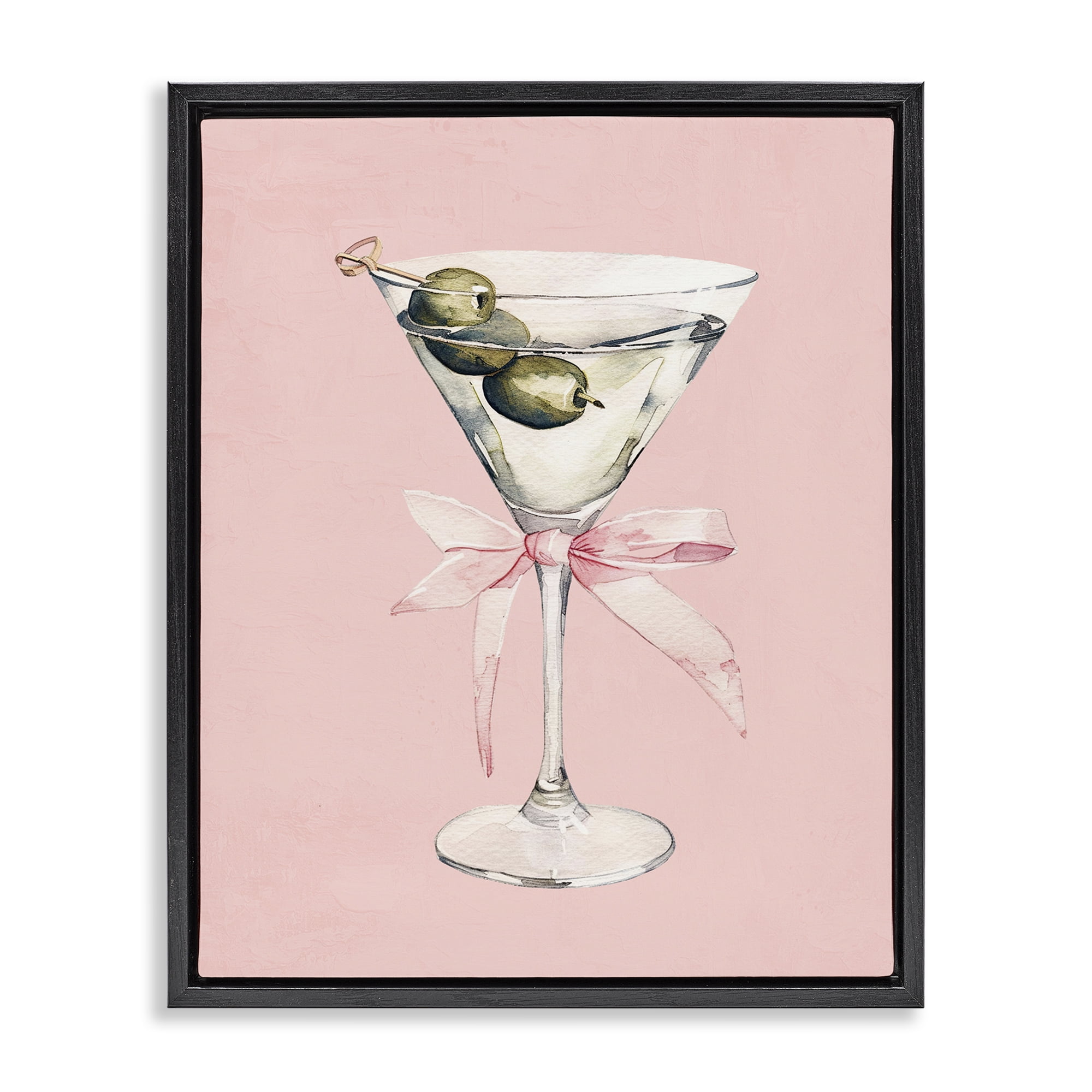 Stupell Industries Martini with Pink Bow Black Framed Floater Canvas Wall Art, design by Kim Allen