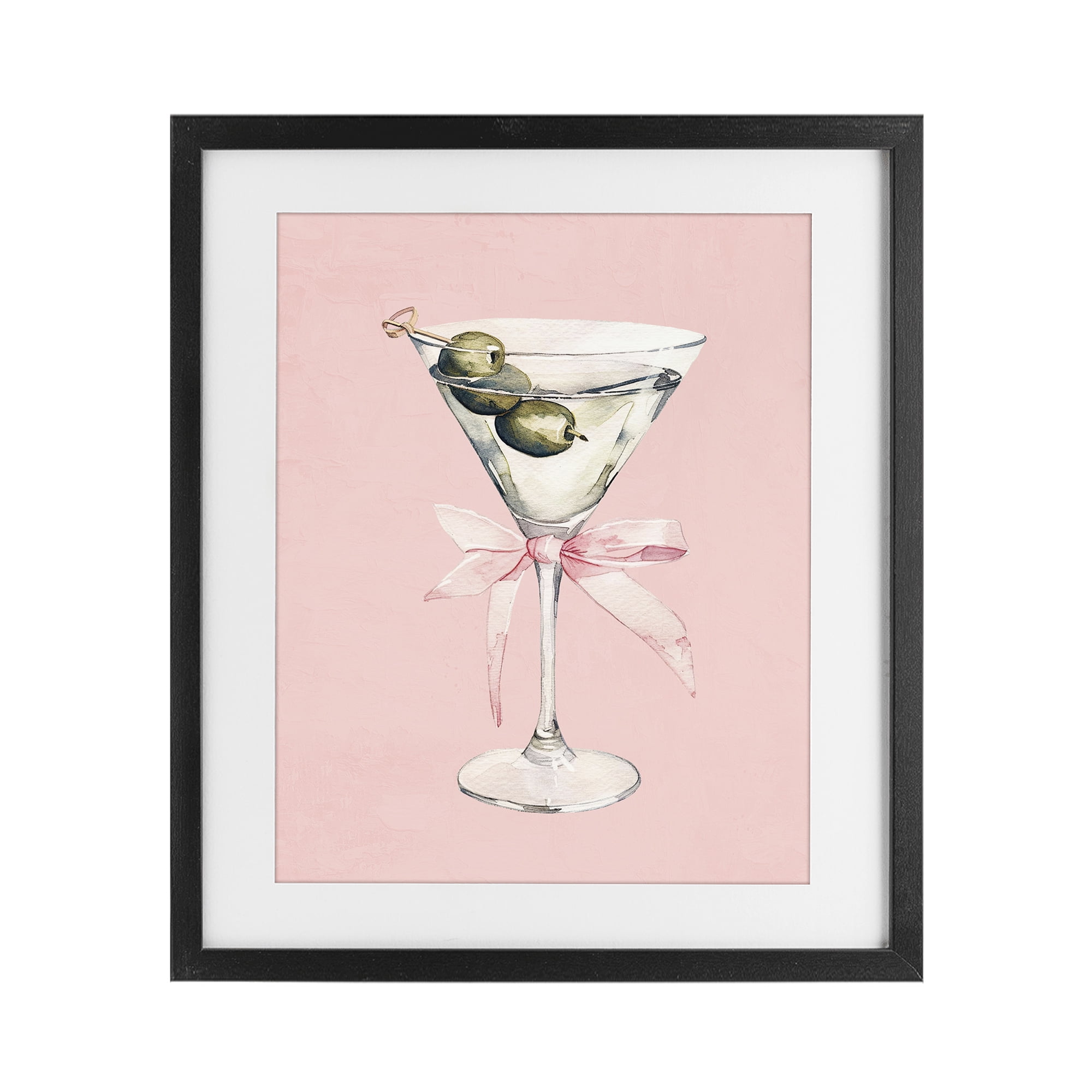 Stupell Industries Martini with Pink Bow Black Framed Print Under Glass, design by Kim Allen