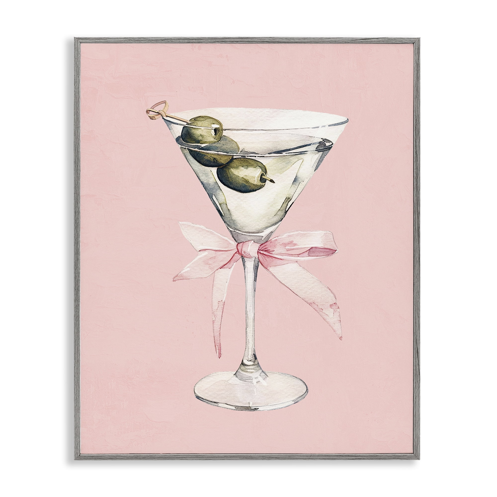 Stupell Industries Martini with Pink Bow Gray Framed Giclee Art, design by Kim Allen