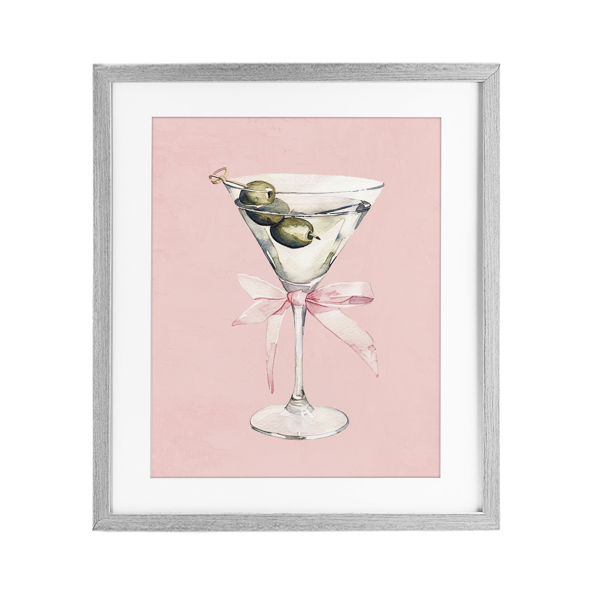 Stupell Industries Martini with Pink Bow Gray Framed Print Under Glass, design by Kim Allen