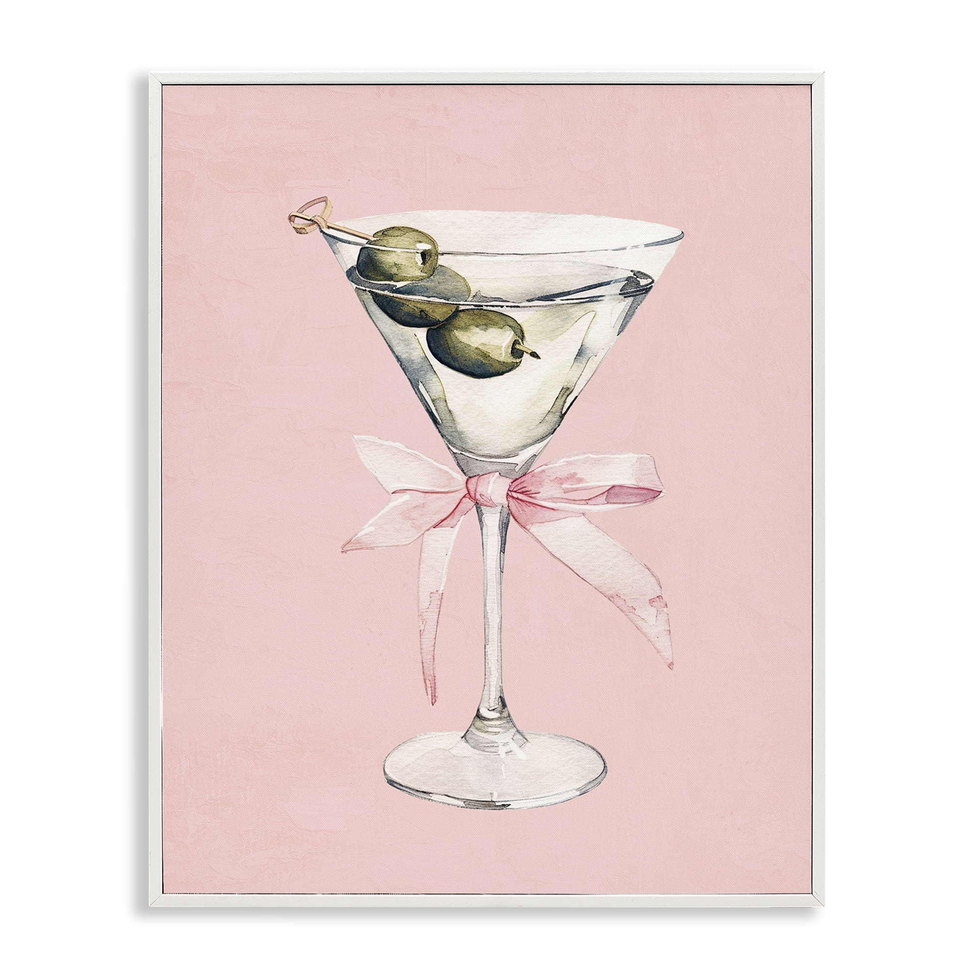 Stupell Industries Martini with Pink Bow White Framed Giclee Art, design by Kim Allen