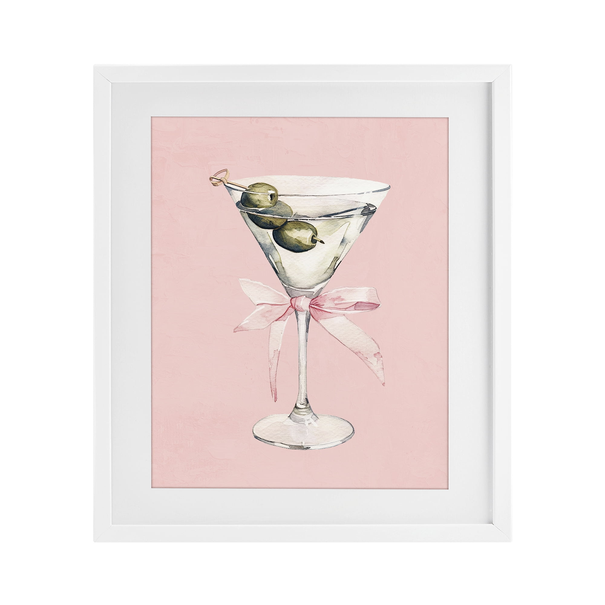 Stupell Industries Martini with Pink Bow White Framed Print Under Glass, design by Kim Allen