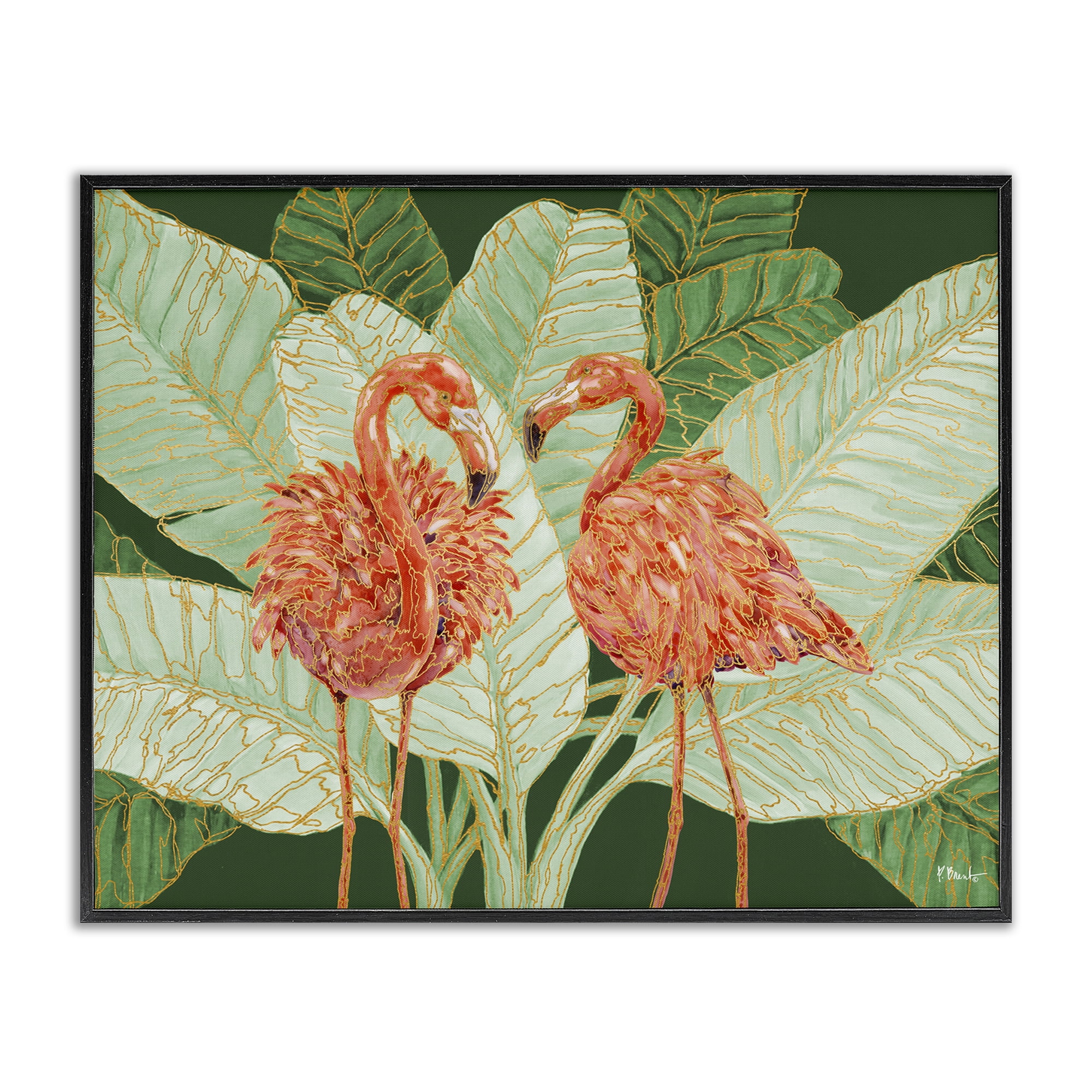Stupell Industries Martinique Flamingos & Leaves Animals & Insects Painting Black Framed Art Print Wall Art, 20 x 16