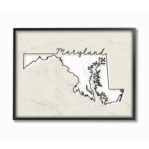 Stupell Industries Maryland Home State Map Neutral Print Design Framed Giclee Texturized Art by Daphne Polselli