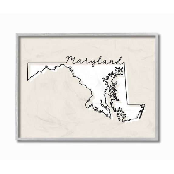 Stupell Industries Maryland Home State Map Neutral Print Design Gray Farmhouse Rustic Framed Giclee Texturized Art by Daphne Polselli