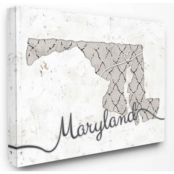 Stupell Industries Maryland Patterned Grey US State Design Canvas Wall Art by Ziwei Li