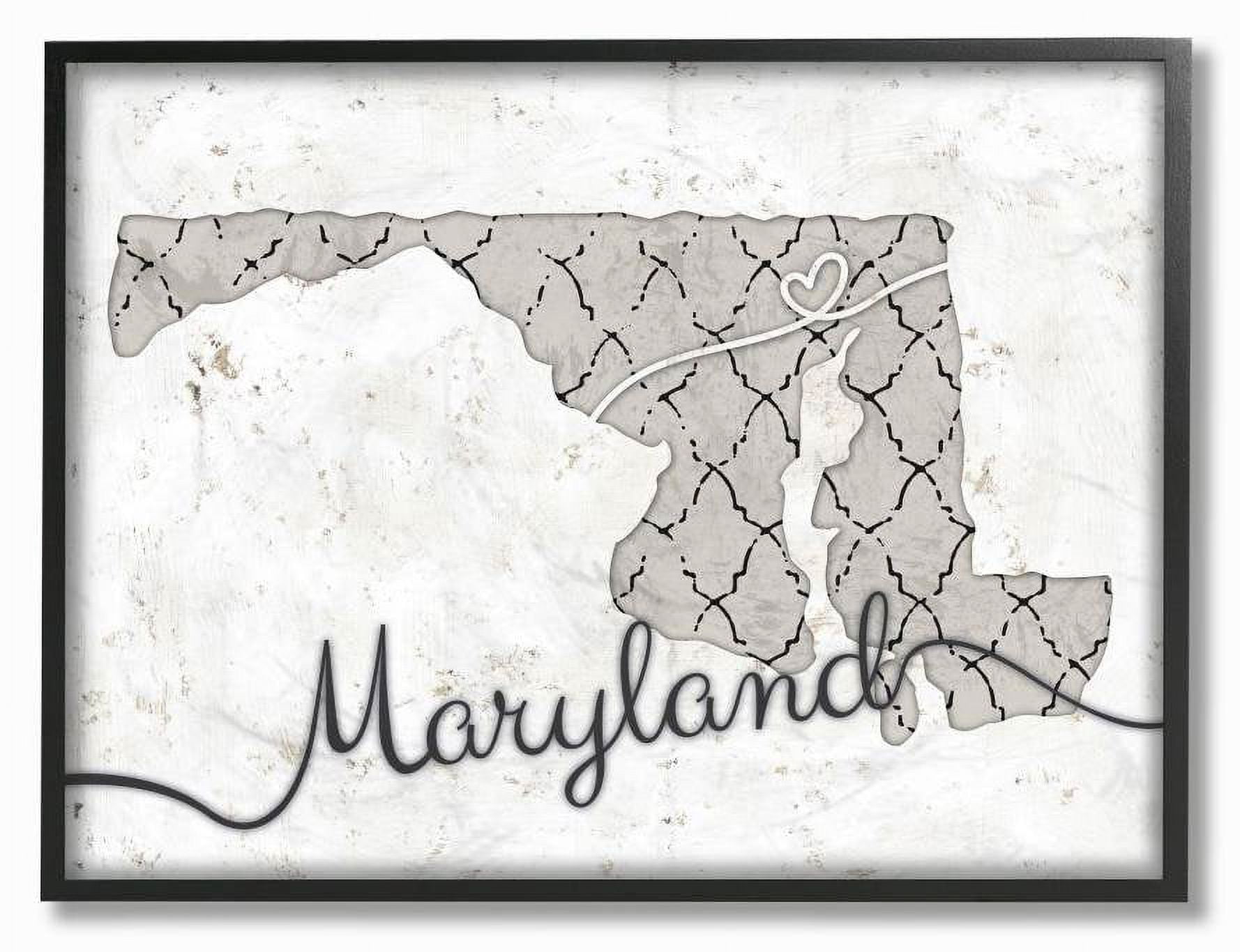 Stupell Industries Maryland Patterned Grey US State Design Framed Wall Art by Ziwei Li