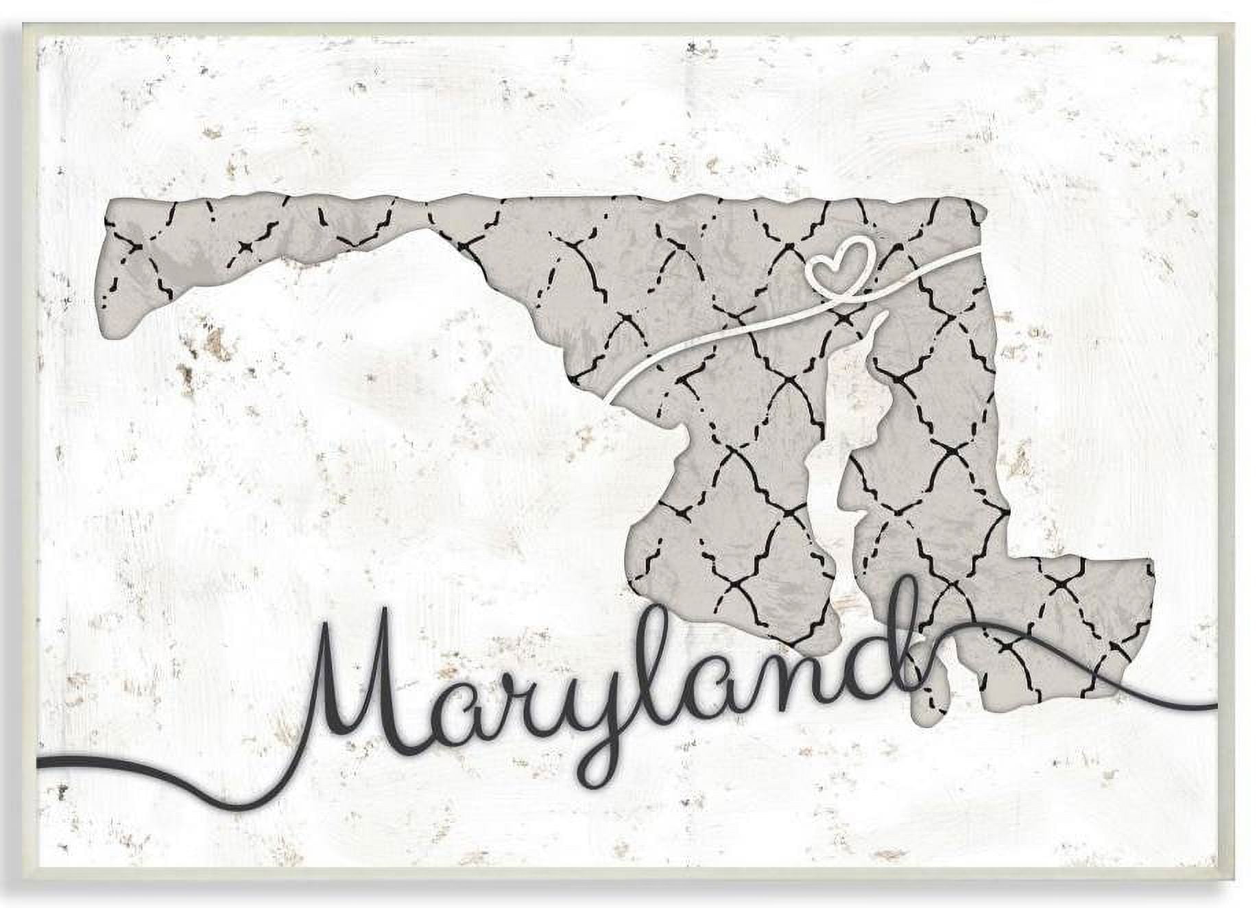 Stupell Industries Maryland Patterned Grey US State Design Wall Plaque by Ziwei Li