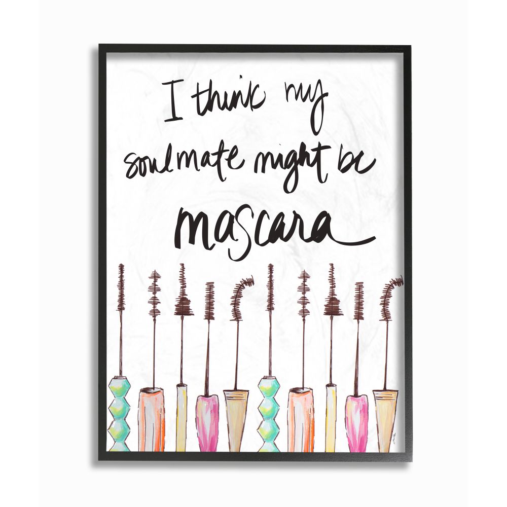 Stupell Industries Mascara Makeup Fashion Modern Watercolor Word Design Framed Giclee Texturized Art by Gina Ritter