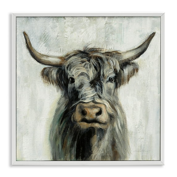 Stupell Industries Masculine Bull Portrait Cottage Animals & Insects Painting White Framed Art Print Wall Art, 24 x 24
