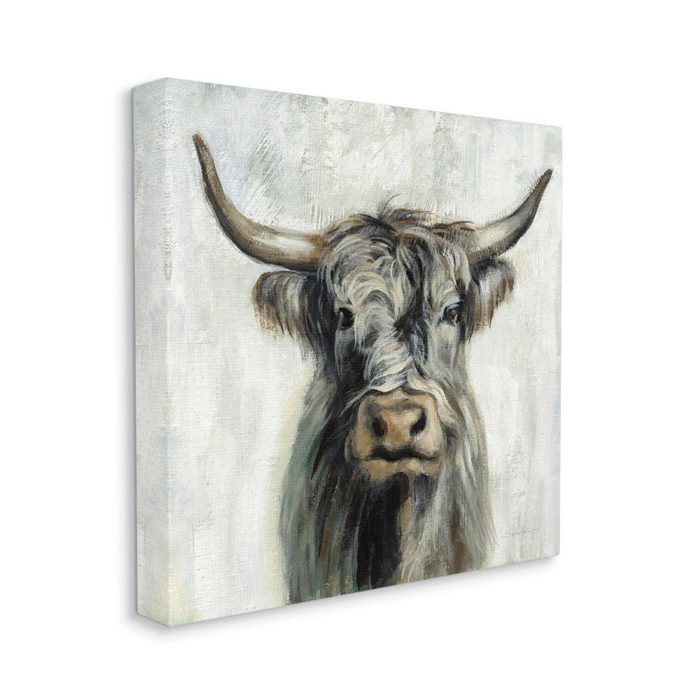 Stupell Industries Masculine Bull Portrait Cottage Brown Tan Painting Canvas Wall Art Design by Silvia Vassileva, 24" x 24"