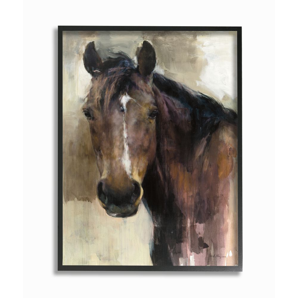 Stupell Industries Masculine Horse Portrait Western Brown Tan Stallion Painting Framed Wall Art Design by Marilyn Hageman, 11" x 14", Black Framed