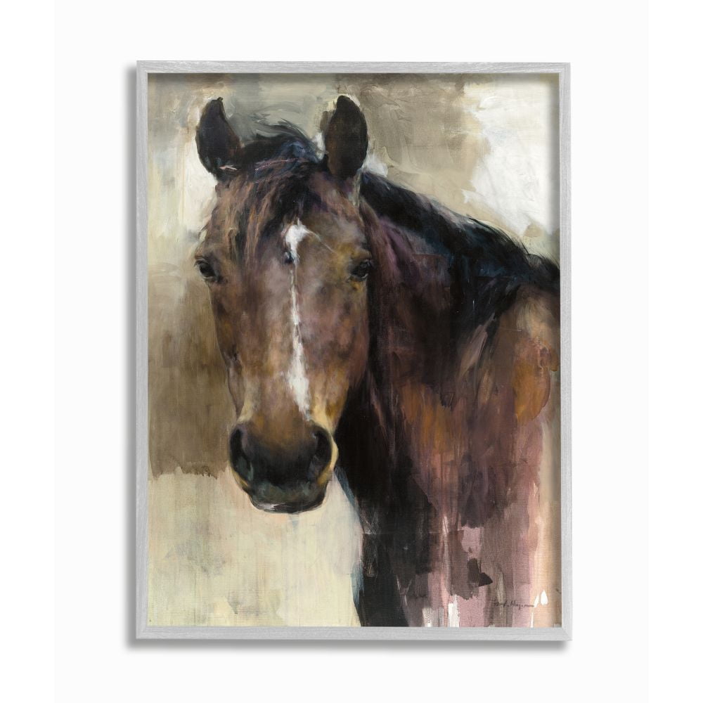 Stupell Industries Masculine Horse Portrait Western Brown Tan Stallion Painting Framed Wall Art Design by Marilyn Hageman, 16" x 20", Gray Framed