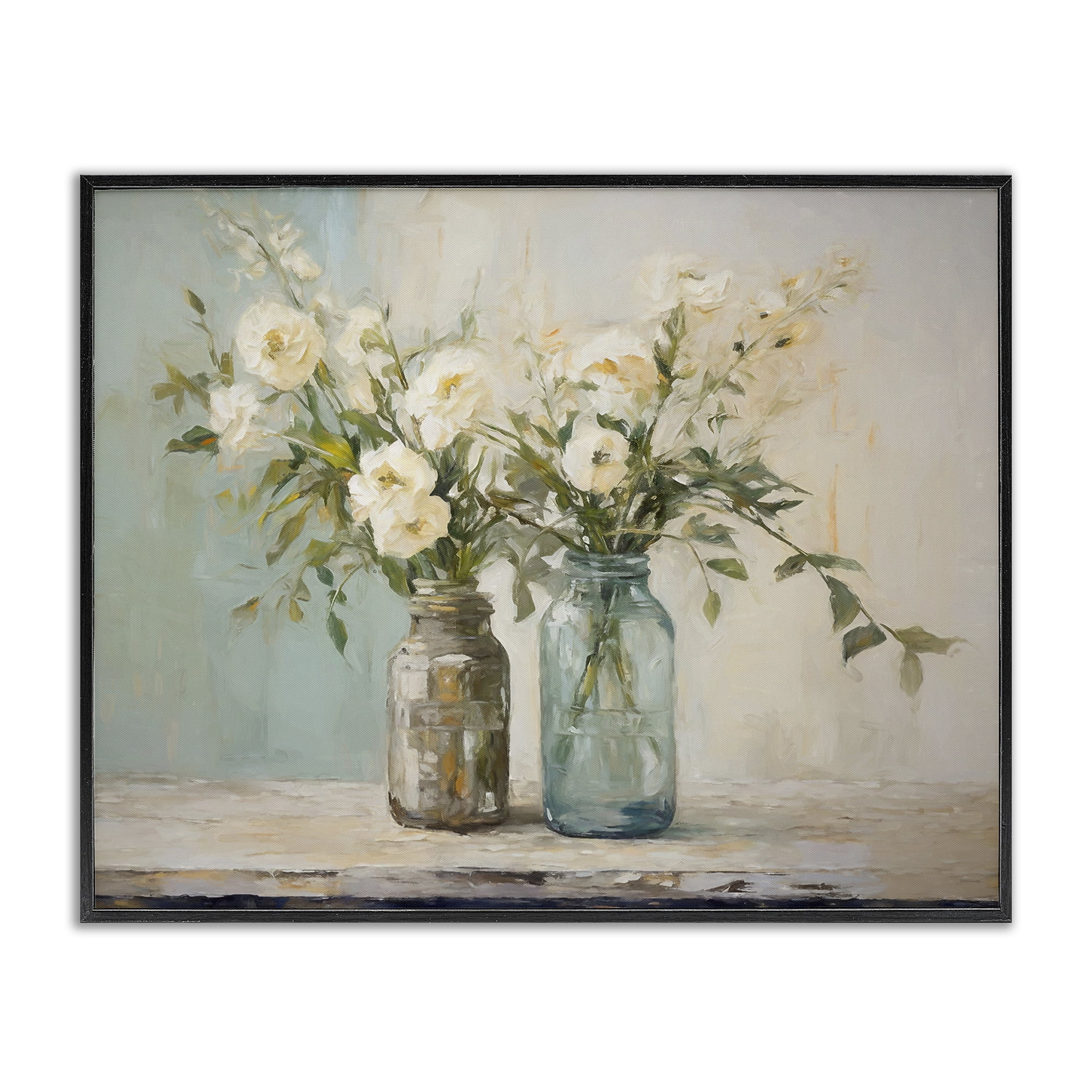 Stupell Industries Mason Jar Bouquet Botanical & Floral Painting Black Framed Art Print Wall Art, 20 x 16