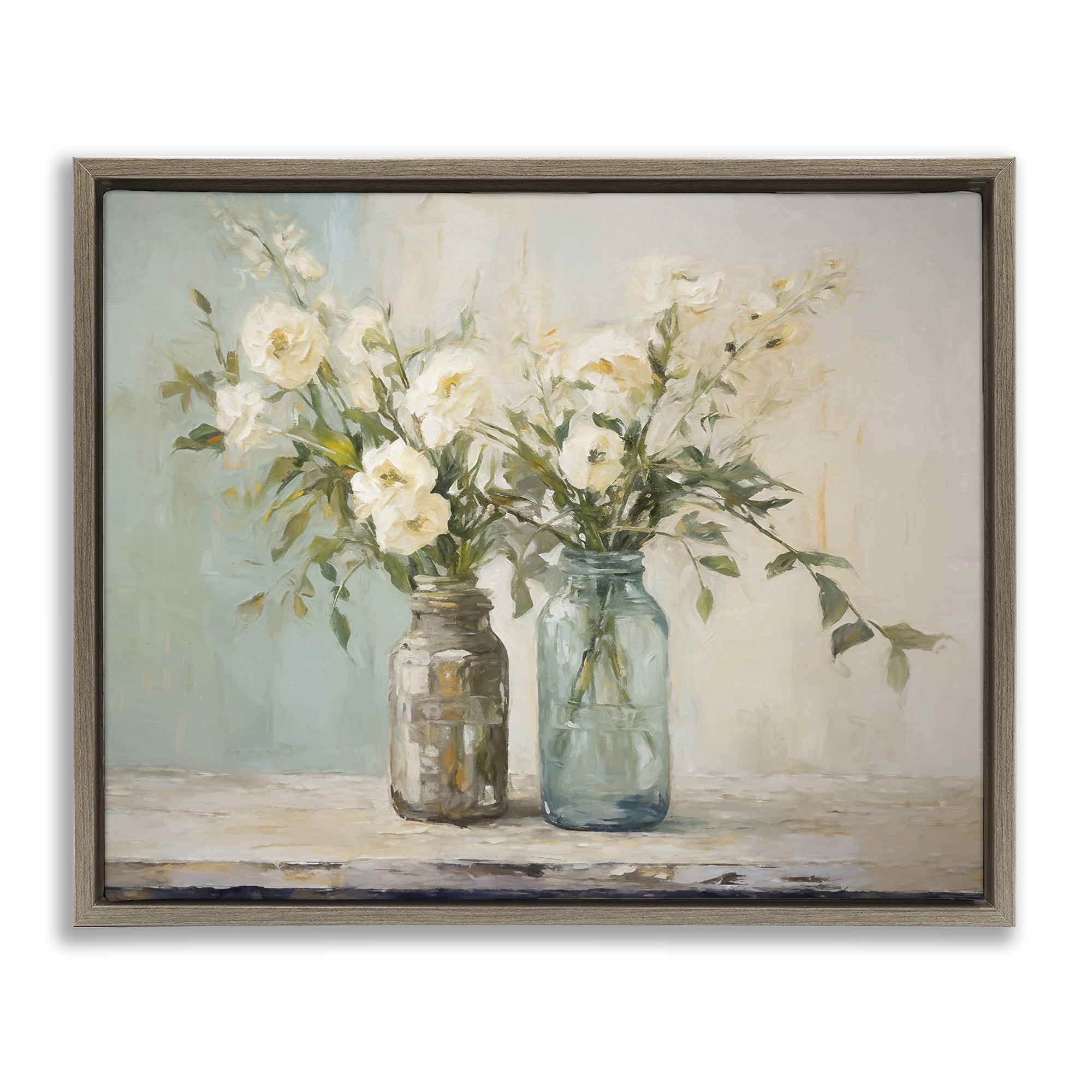 Stupell Industries Mason Jar Bouquet Botanical & Floral Painting Brown Floater Framed Art Print Wall Art, 21 x 17